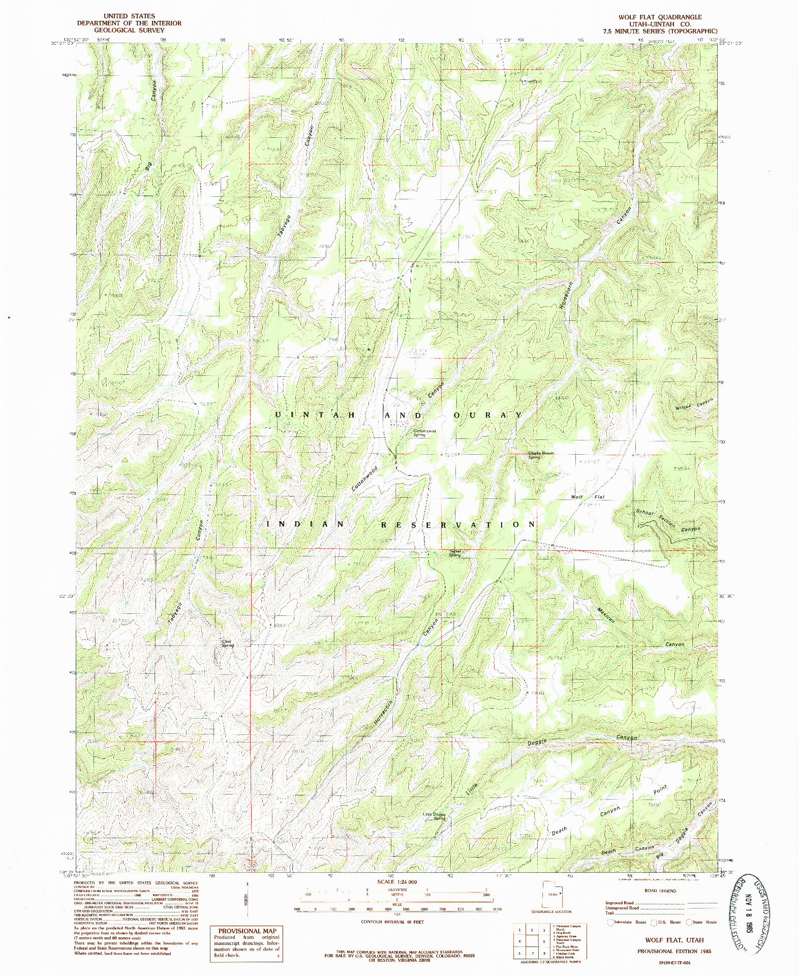 USGS 1:24000-SCALE QUADRANGLE FOR WOLF FLAT, UT 1985