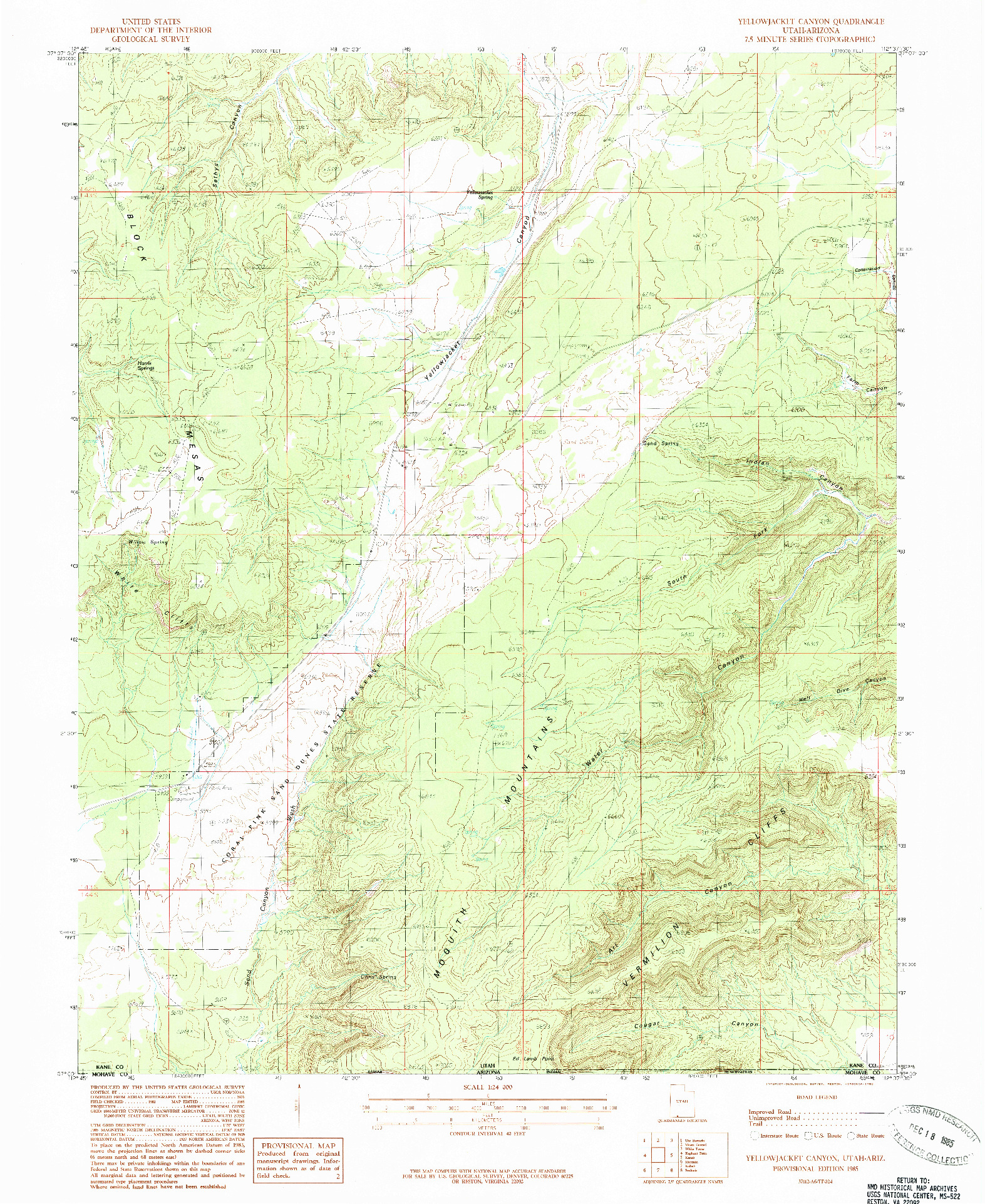 USGS 1:24000-SCALE QUADRANGLE FOR YELLOWJACKET CANYON, UT 1985