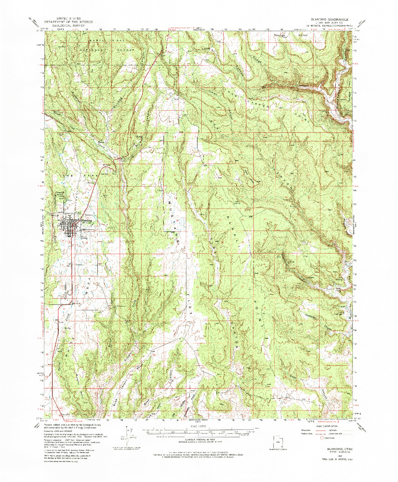 USGS 1:62500-SCALE QUADRANGLE FOR BLANDING, UT 1957