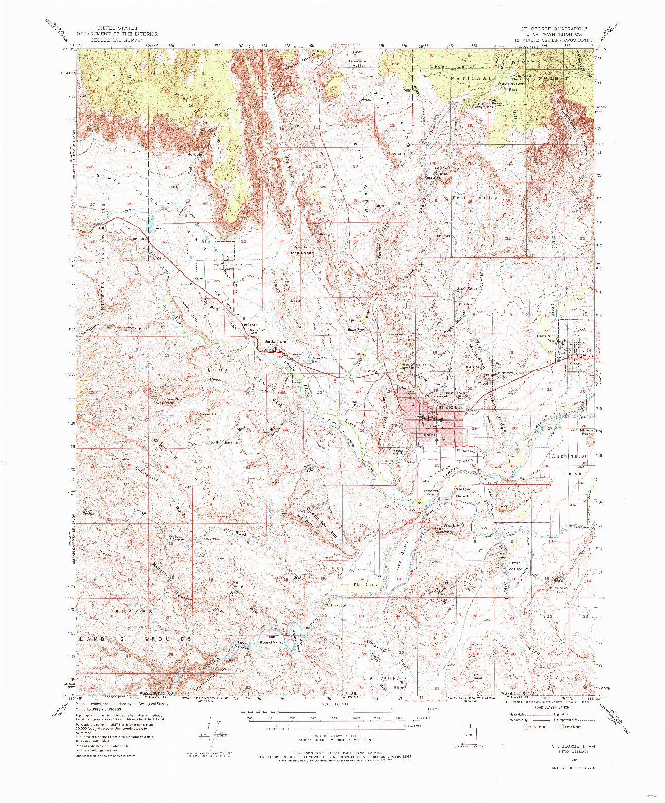 USGS 1:62500-SCALE QUADRANGLE FOR ST. GEORGE, UT 1954