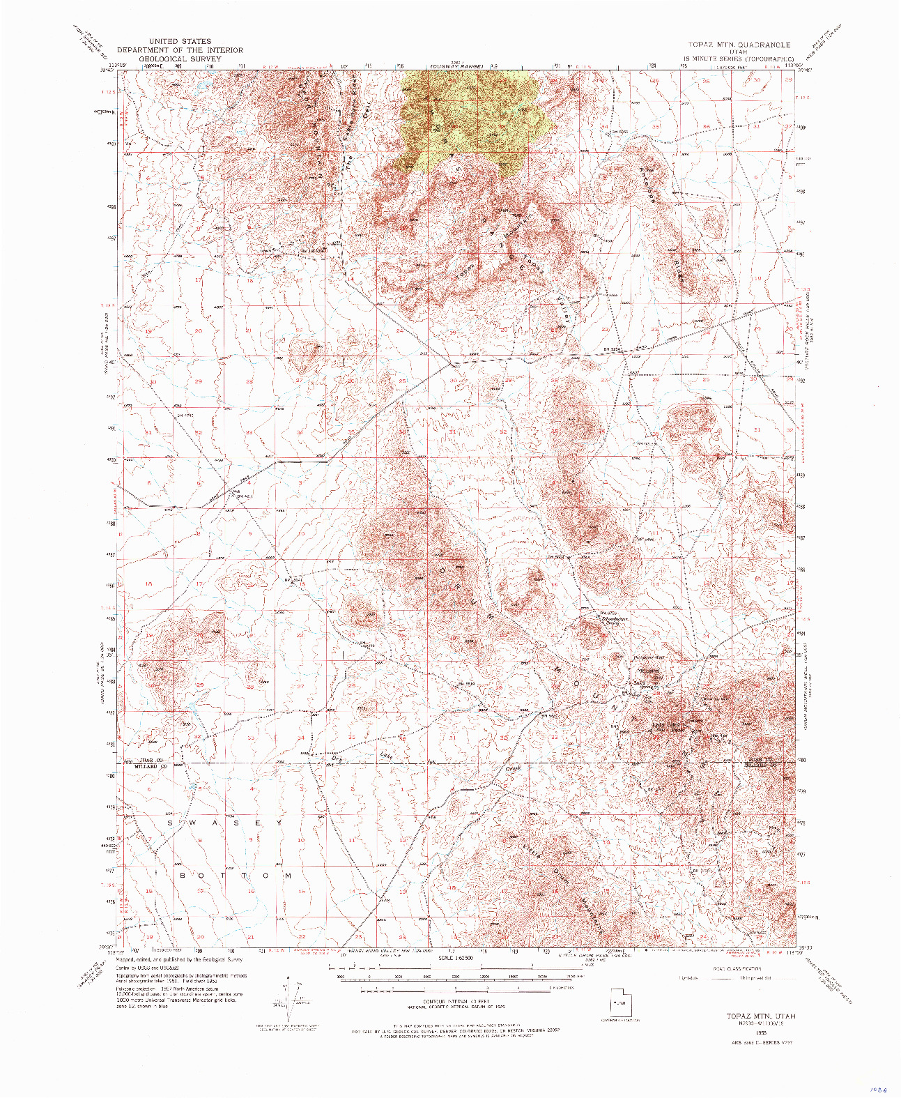 USGS 1:62500-SCALE QUADRANGLE FOR TOPAZ MTN, UT 1953