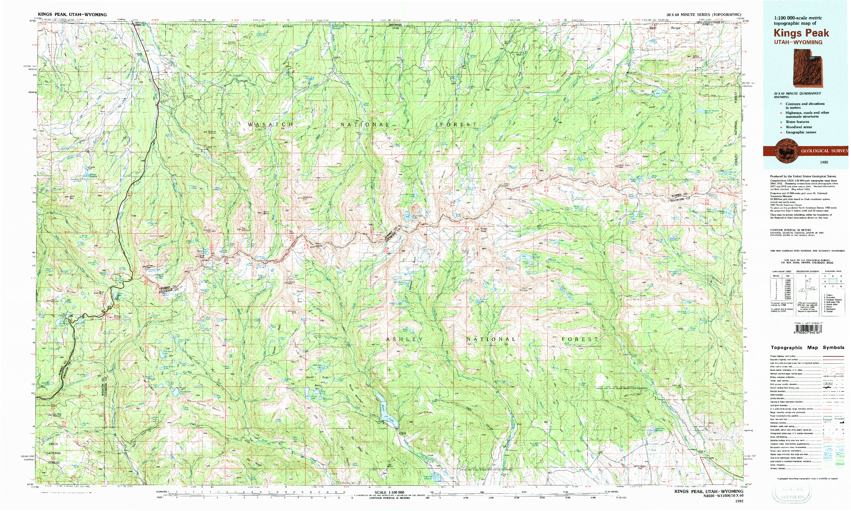 USGS 1:100000-SCALE QUADRANGLE FOR KINGS PEAK, UT 1982