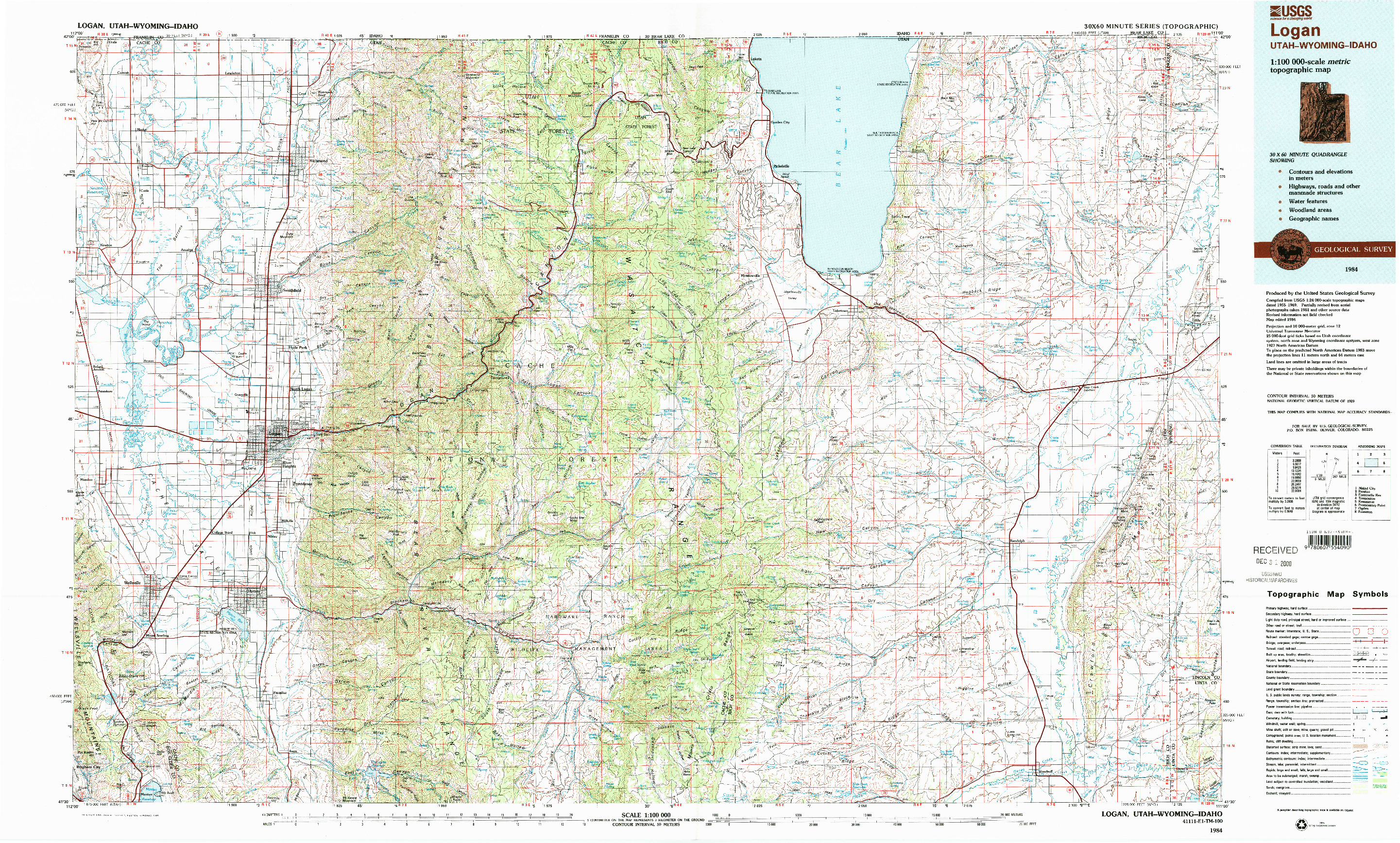 USGS 1:100000-SCALE QUADRANGLE FOR LOGAN, UT 1984