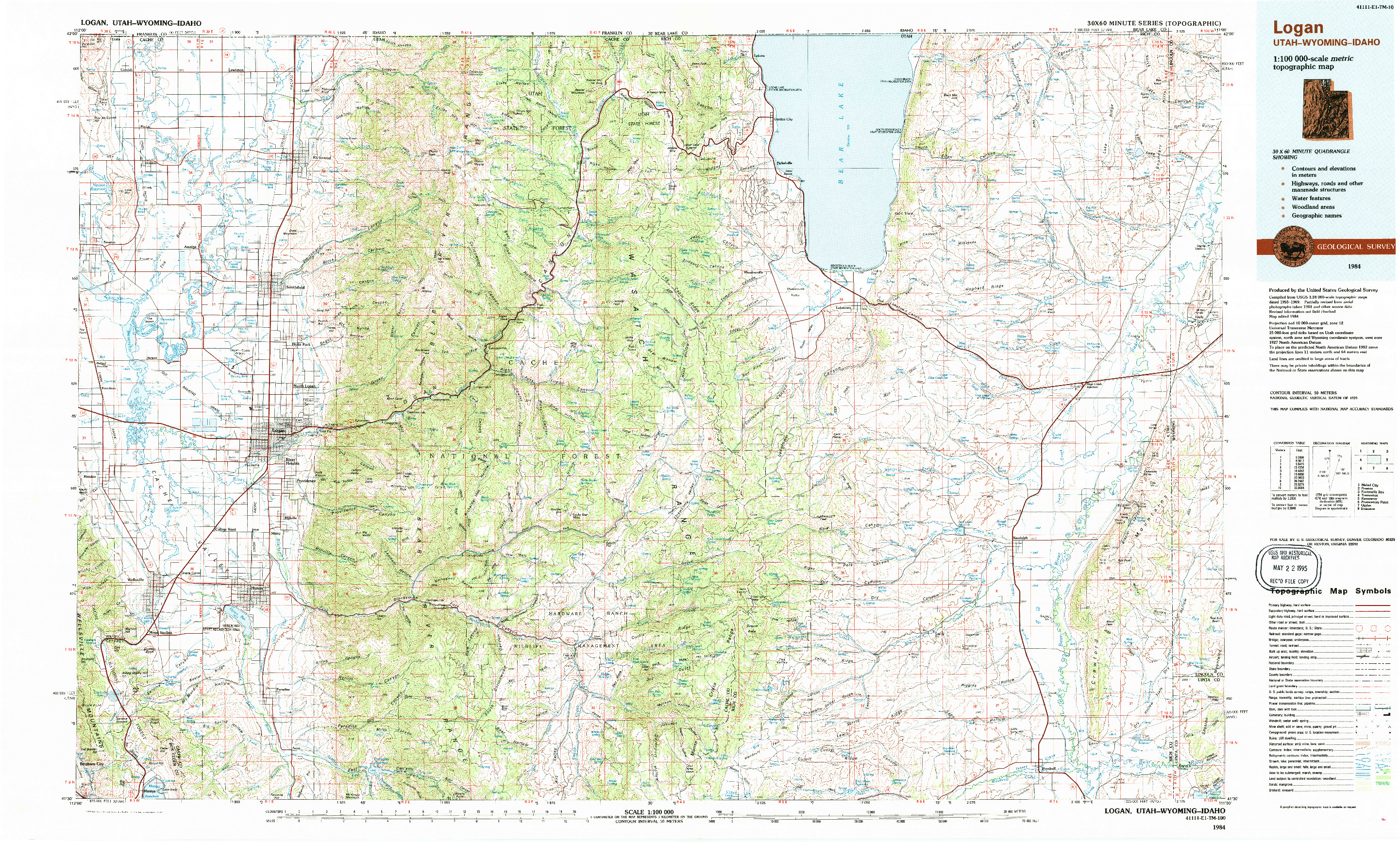 USGS 1:100000-SCALE QUADRANGLE FOR LOGAN, UT 1984