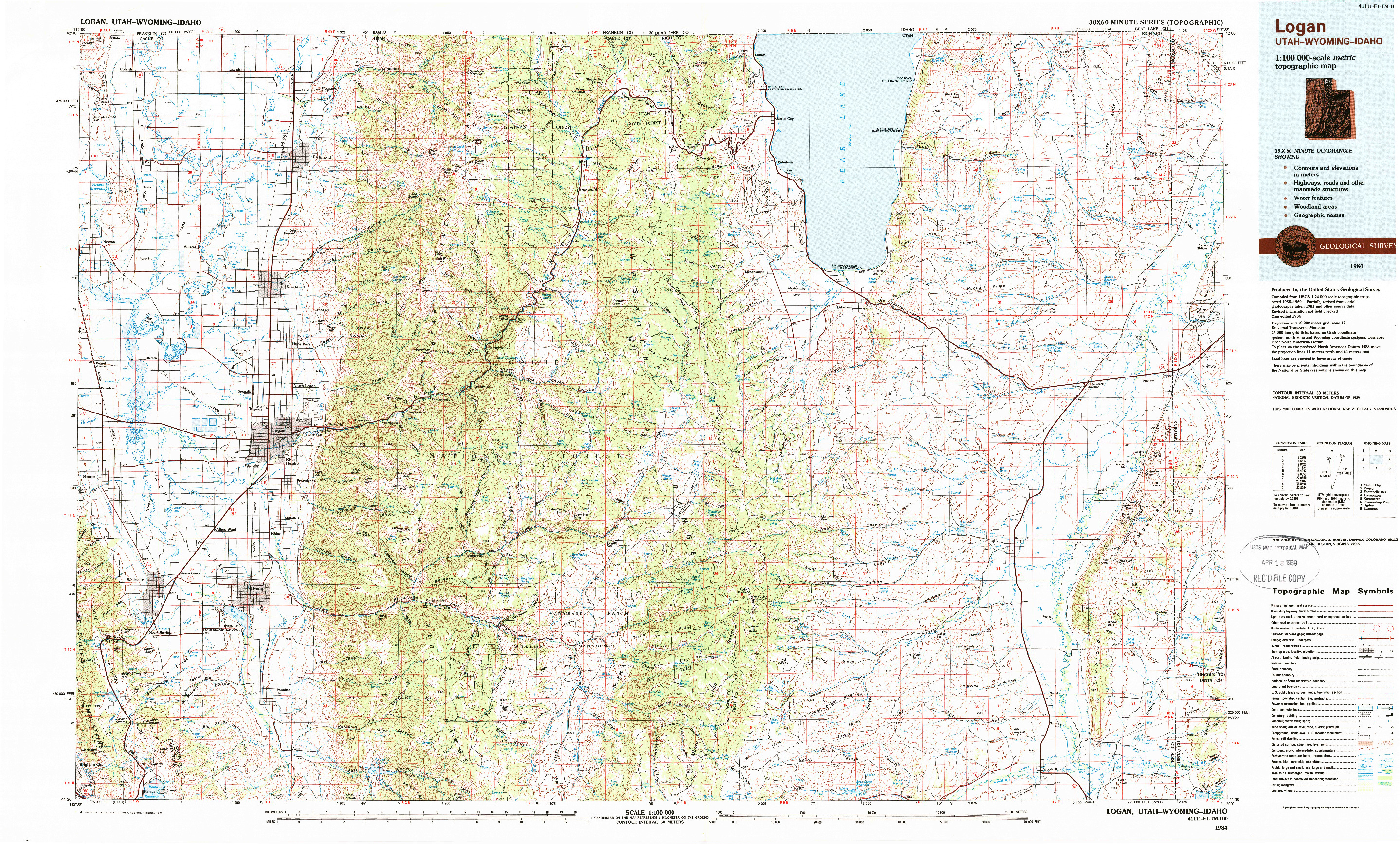 USGS 1:100000-SCALE QUADRANGLE FOR LOGAN, UT 1984