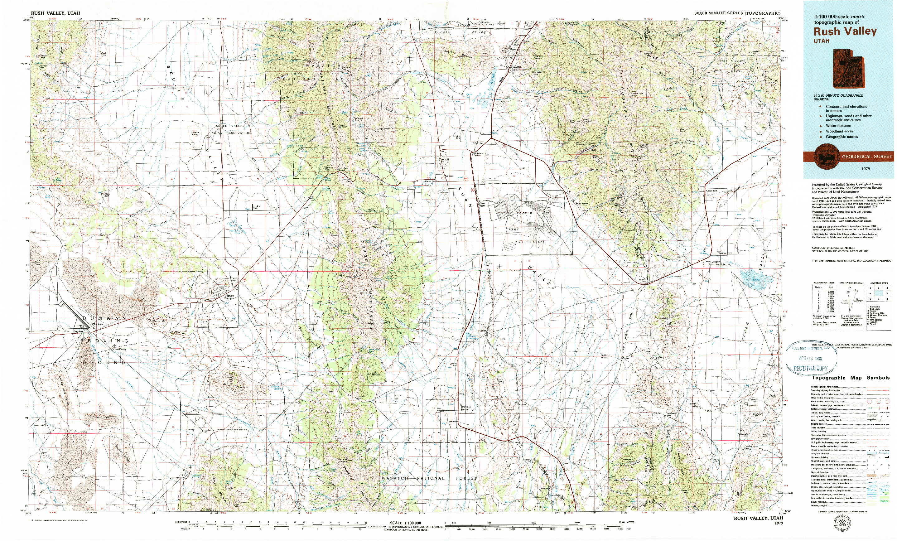 USGS 1:100000-SCALE QUADRANGLE FOR RUSH VALLEY, UT 1979