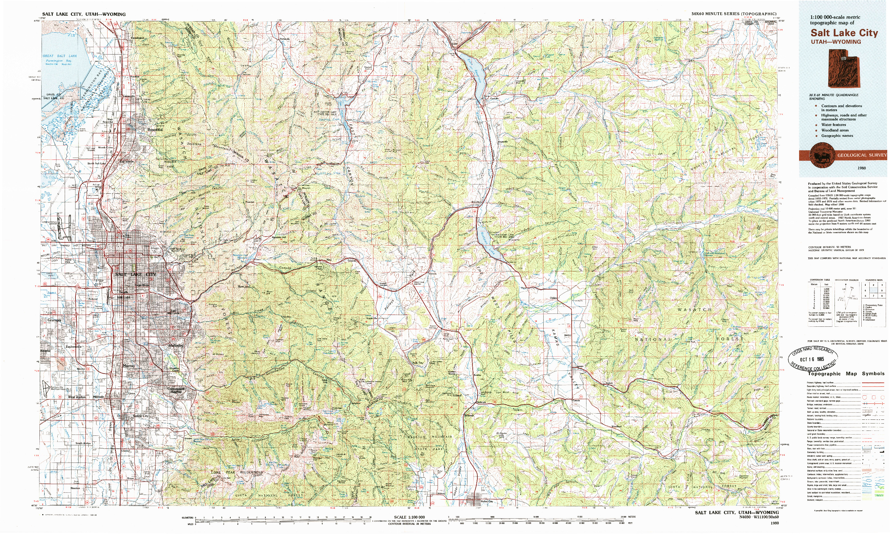 USGS 1:100000-SCALE QUADRANGLE FOR SALT LAKE CITY, UT 1980