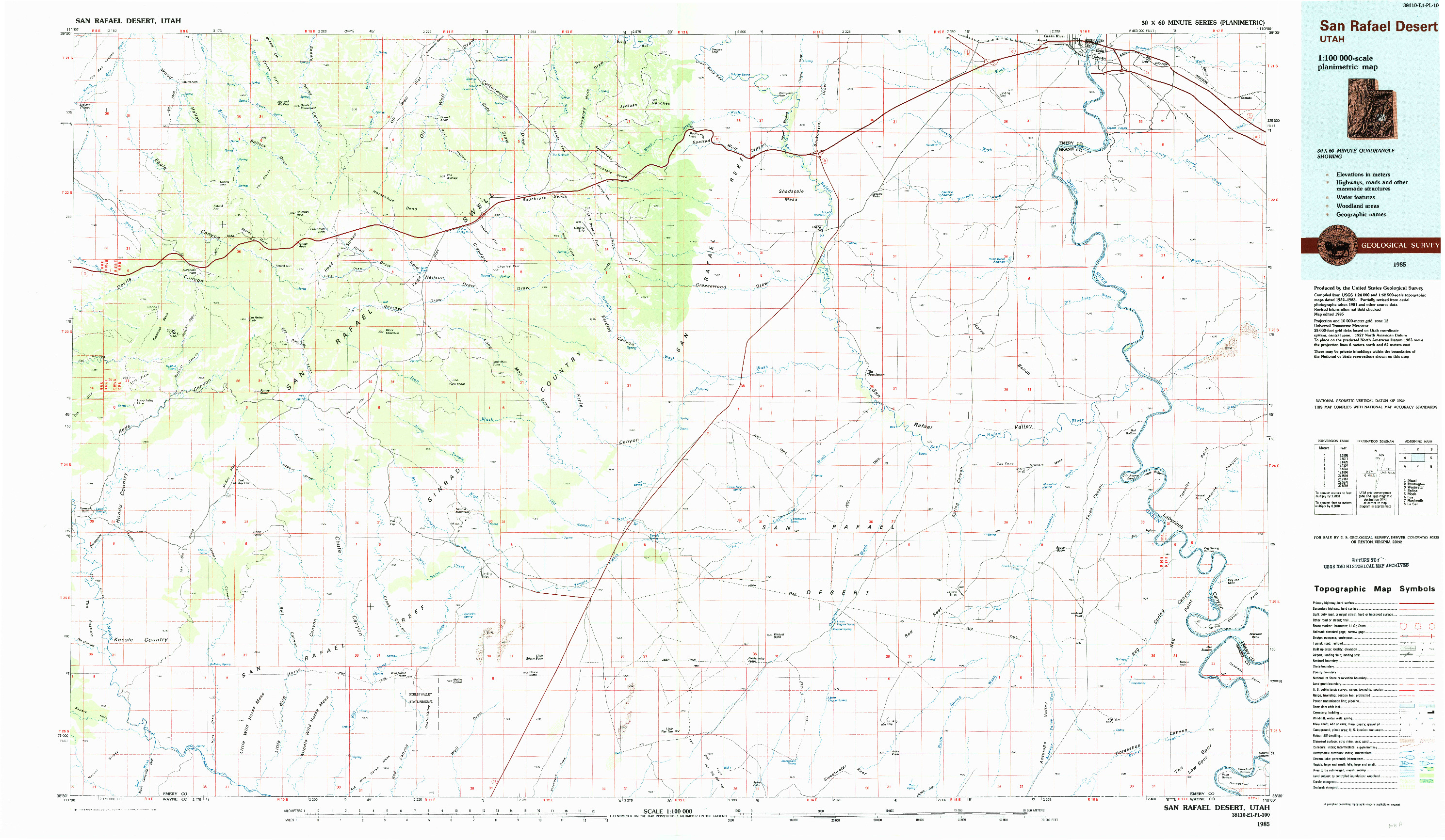 USGS 1:100000-SCALE QUADRANGLE FOR SAN RAFAEL DESERT, UT 1985