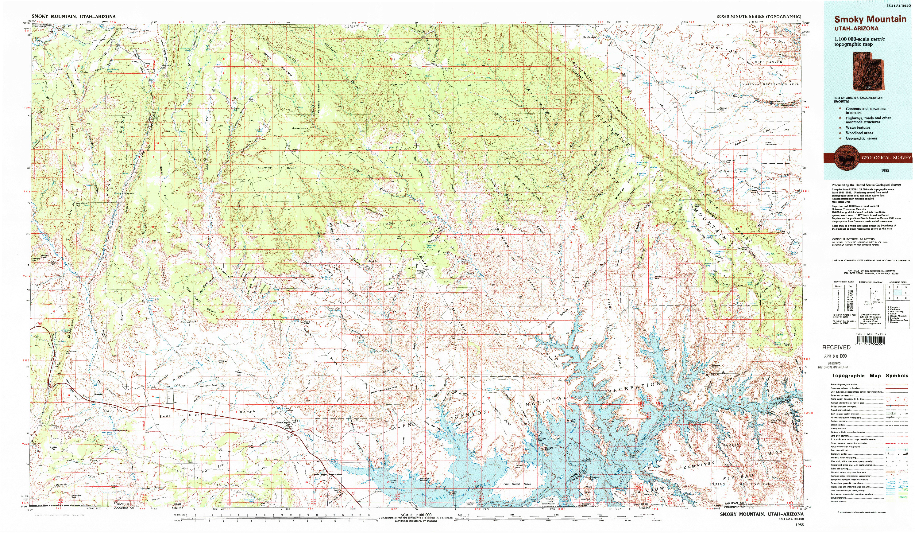 USGS 1:100000-SCALE QUADRANGLE FOR SMOKY MOUNTAIN, UT 1985