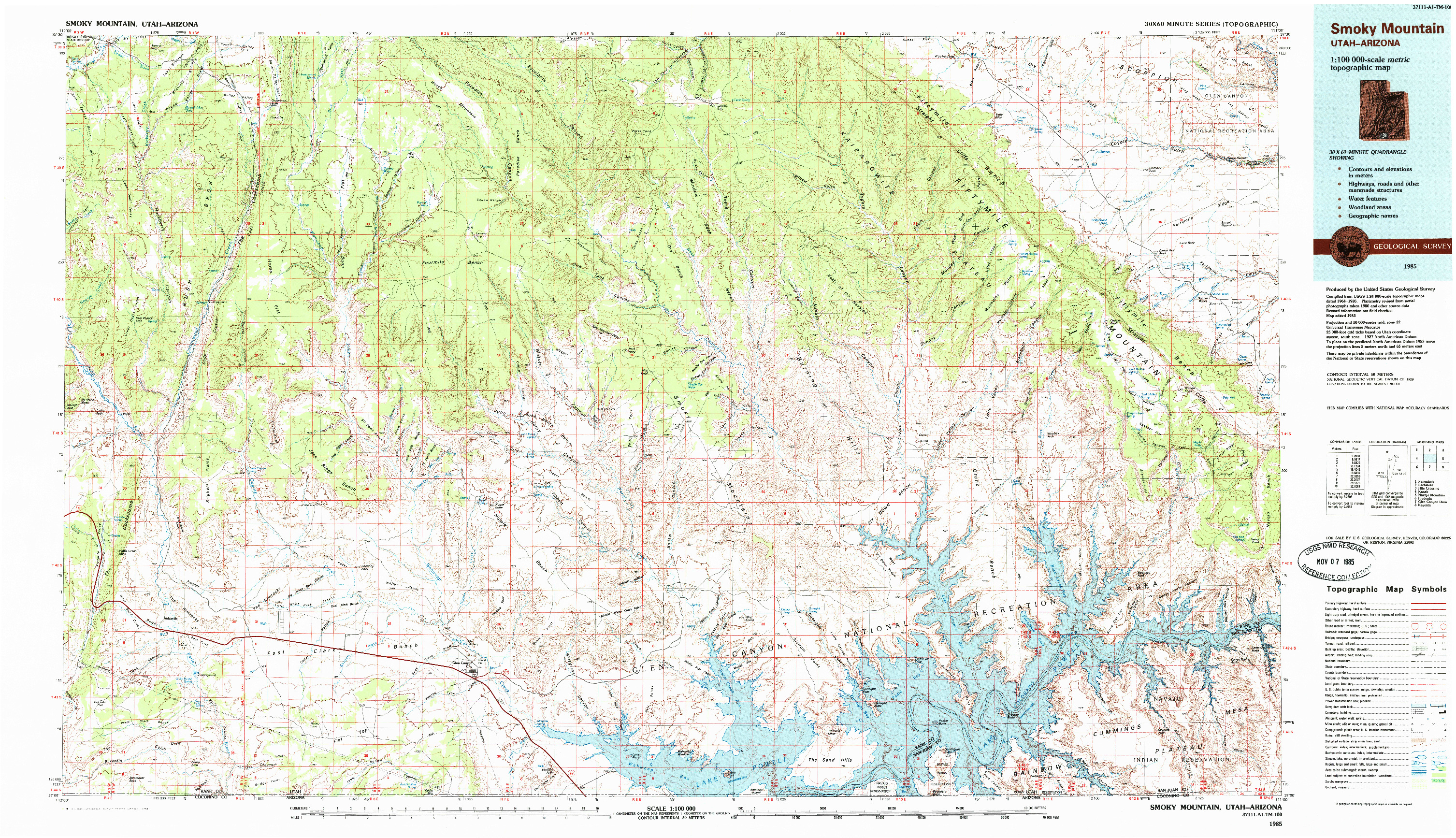 USGS 1:100000-SCALE QUADRANGLE FOR SMOKY MOUNTAIN, UT 1985