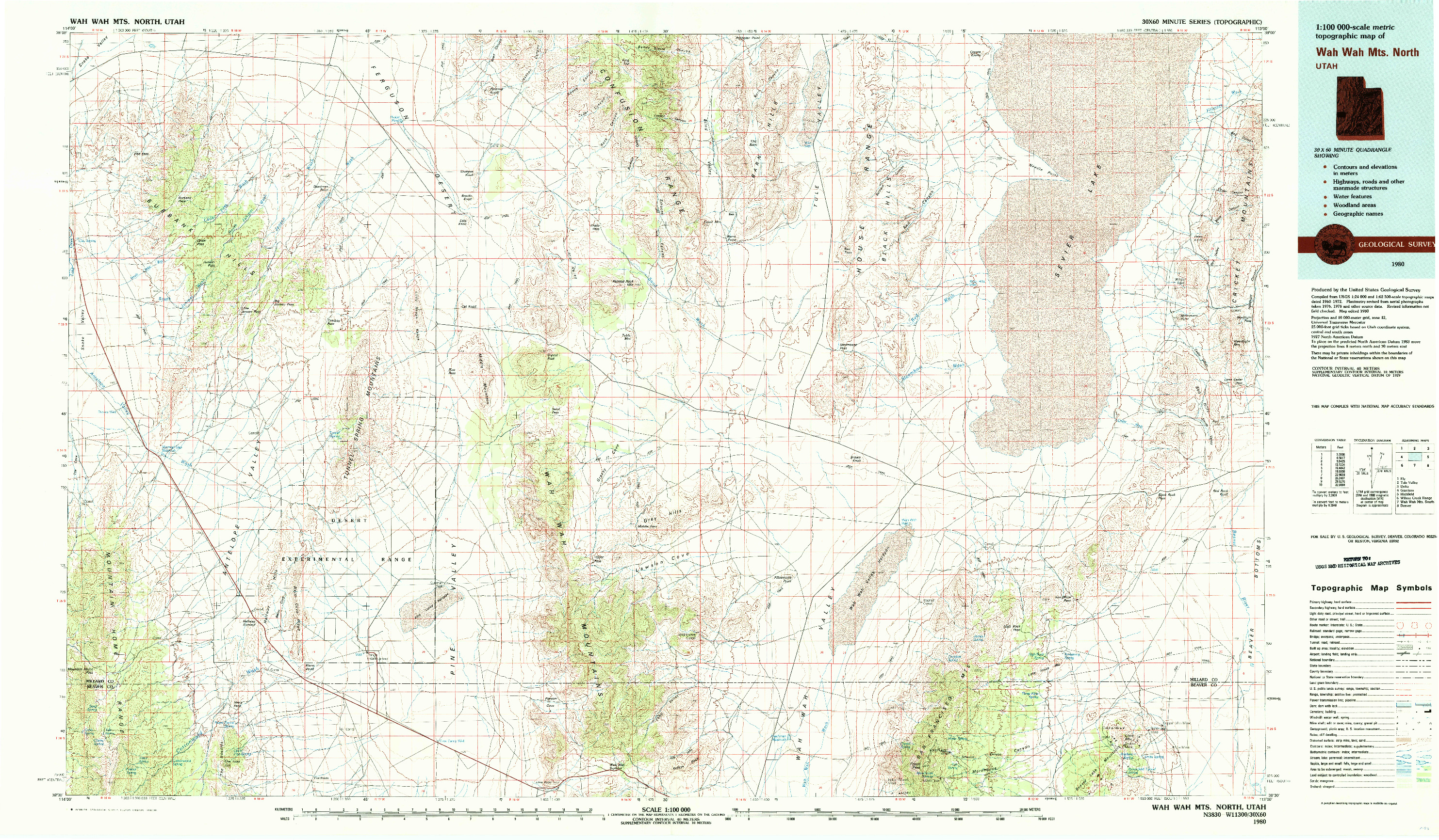 USGS 1:100000-SCALE QUADRANGLE FOR WAH WAH MTS. NORTH, UT 1980
