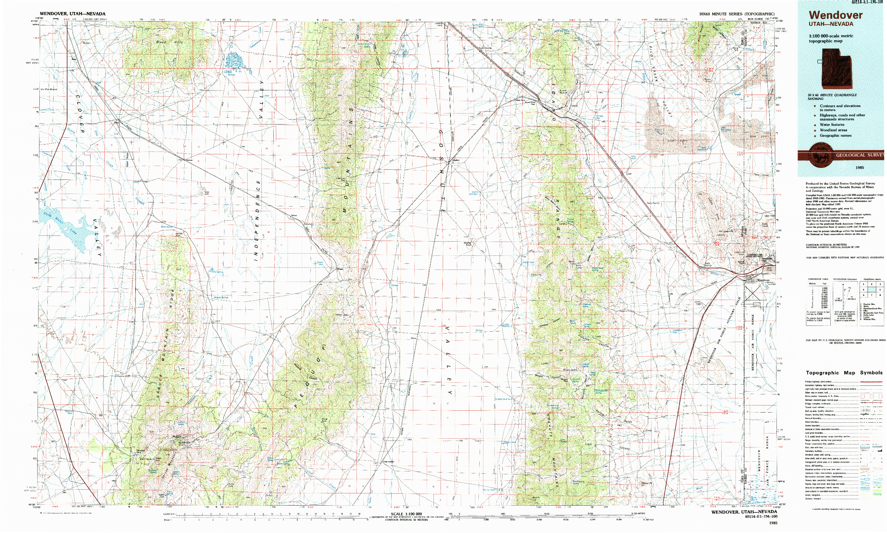 USGS 1:100000-SCALE QUADRANGLE FOR WENDOVER, UT 1985