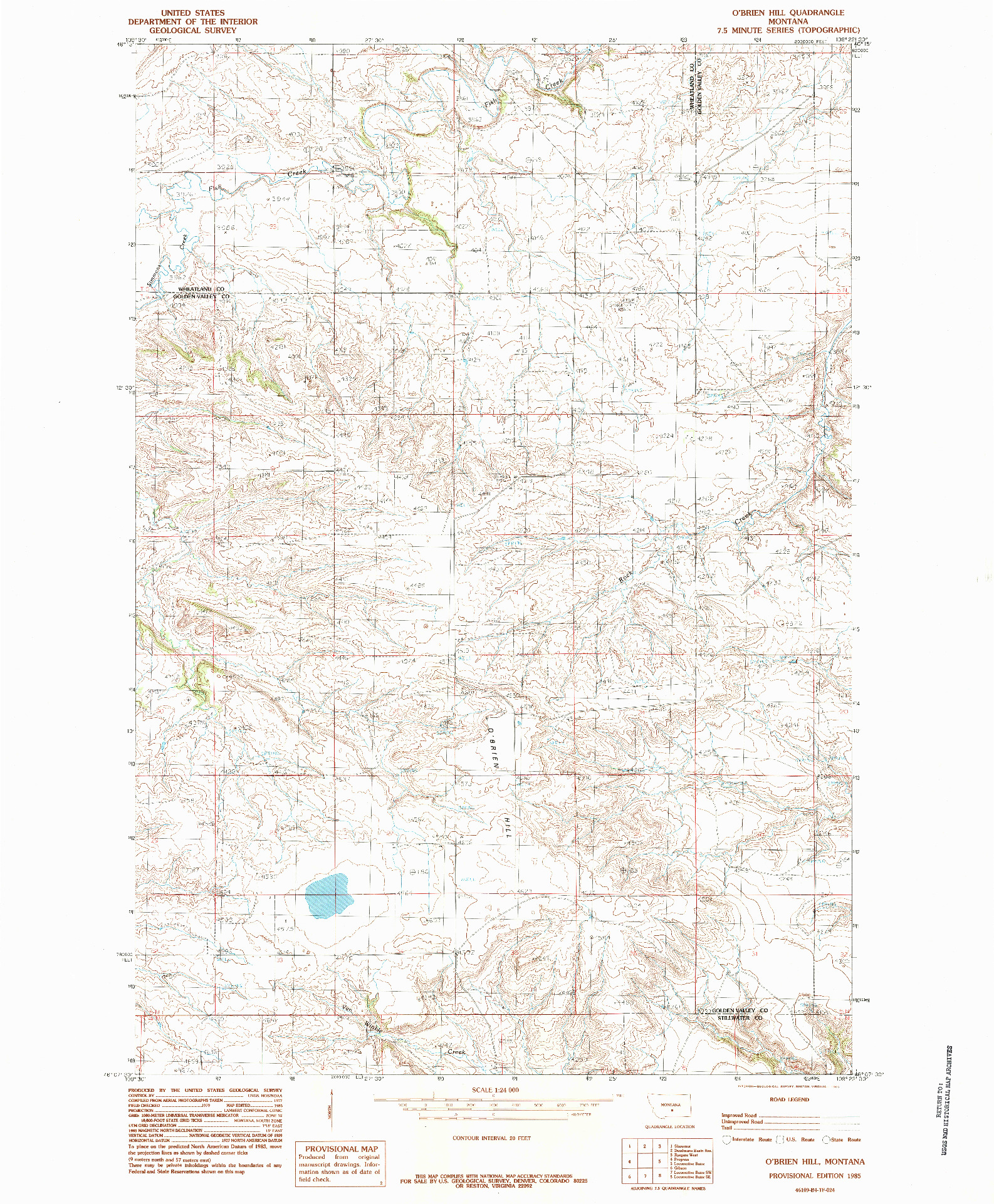 USGS 1:24000-SCALE QUADRANGLE FOR O'BRIEN HILL, MT 1985