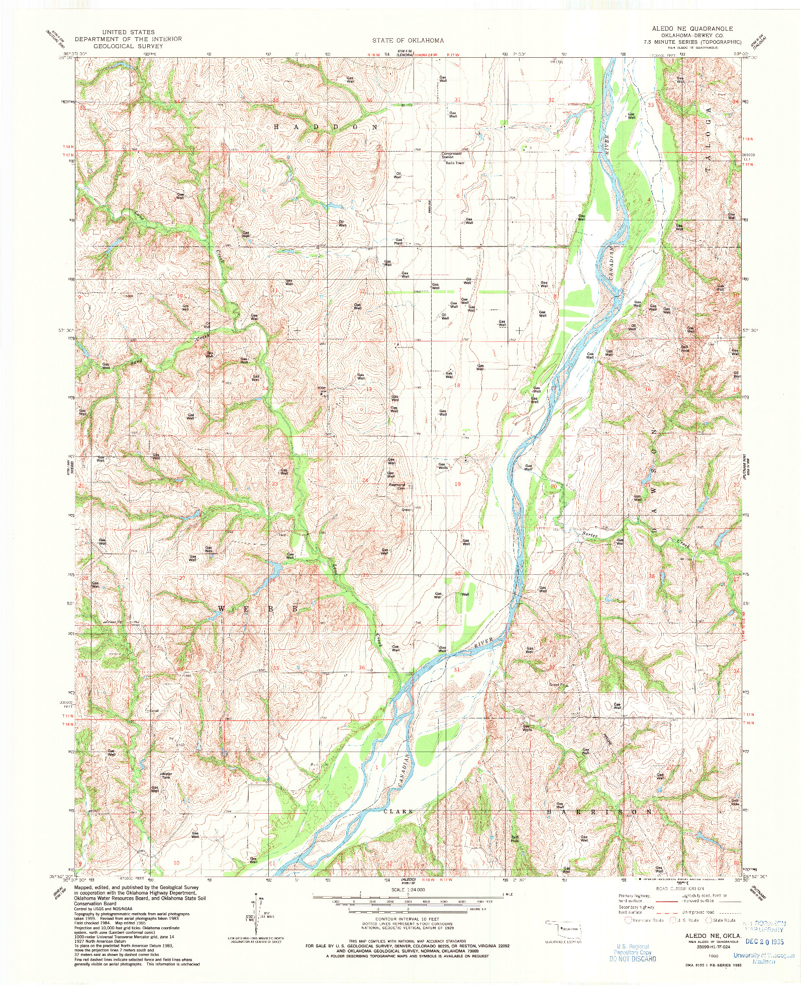 USGS 1:24000-SCALE QUADRANGLE FOR ALEDO NE, OK 1985
