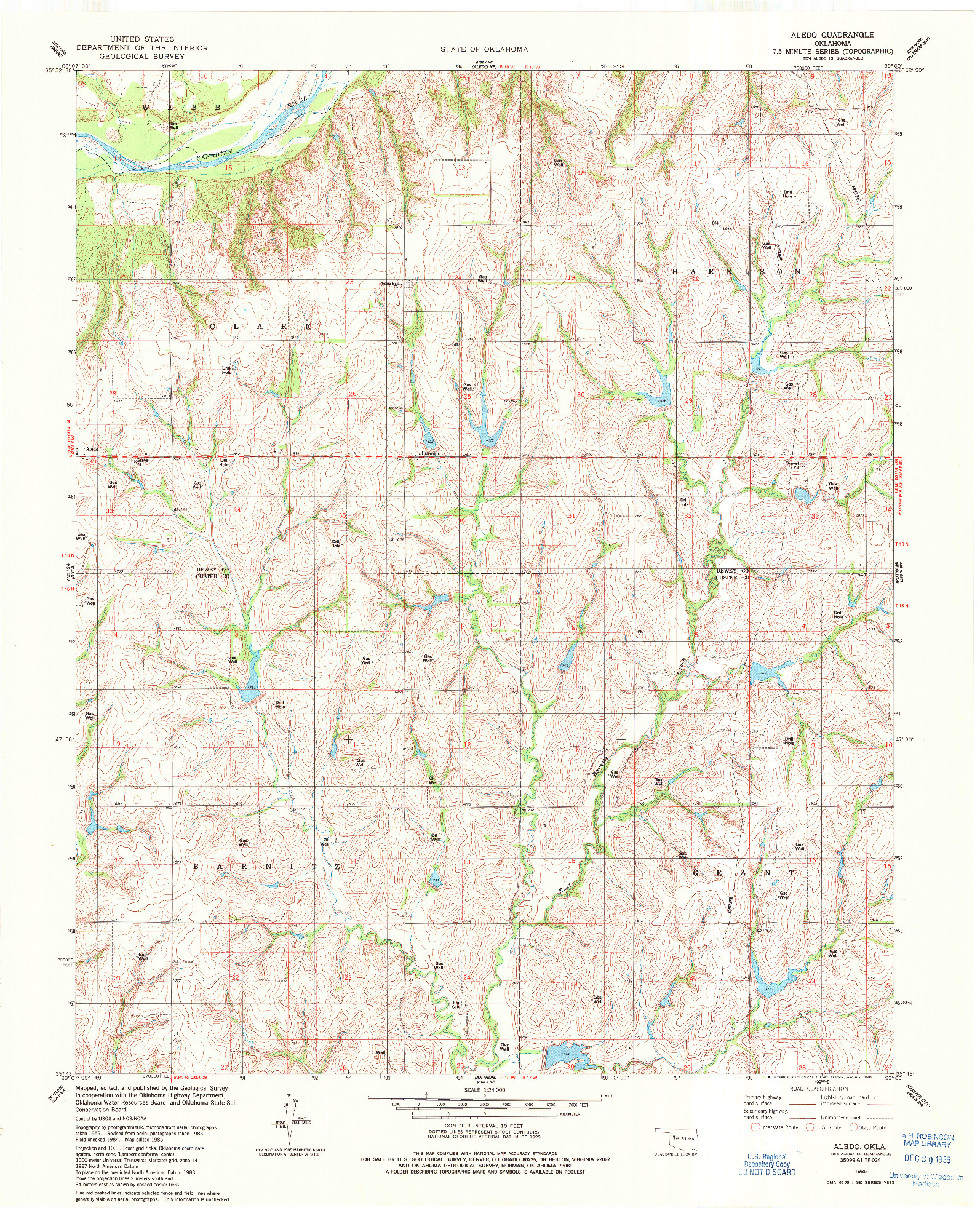 USGS 1:24000-SCALE QUADRANGLE FOR ALEDO, OK 1985