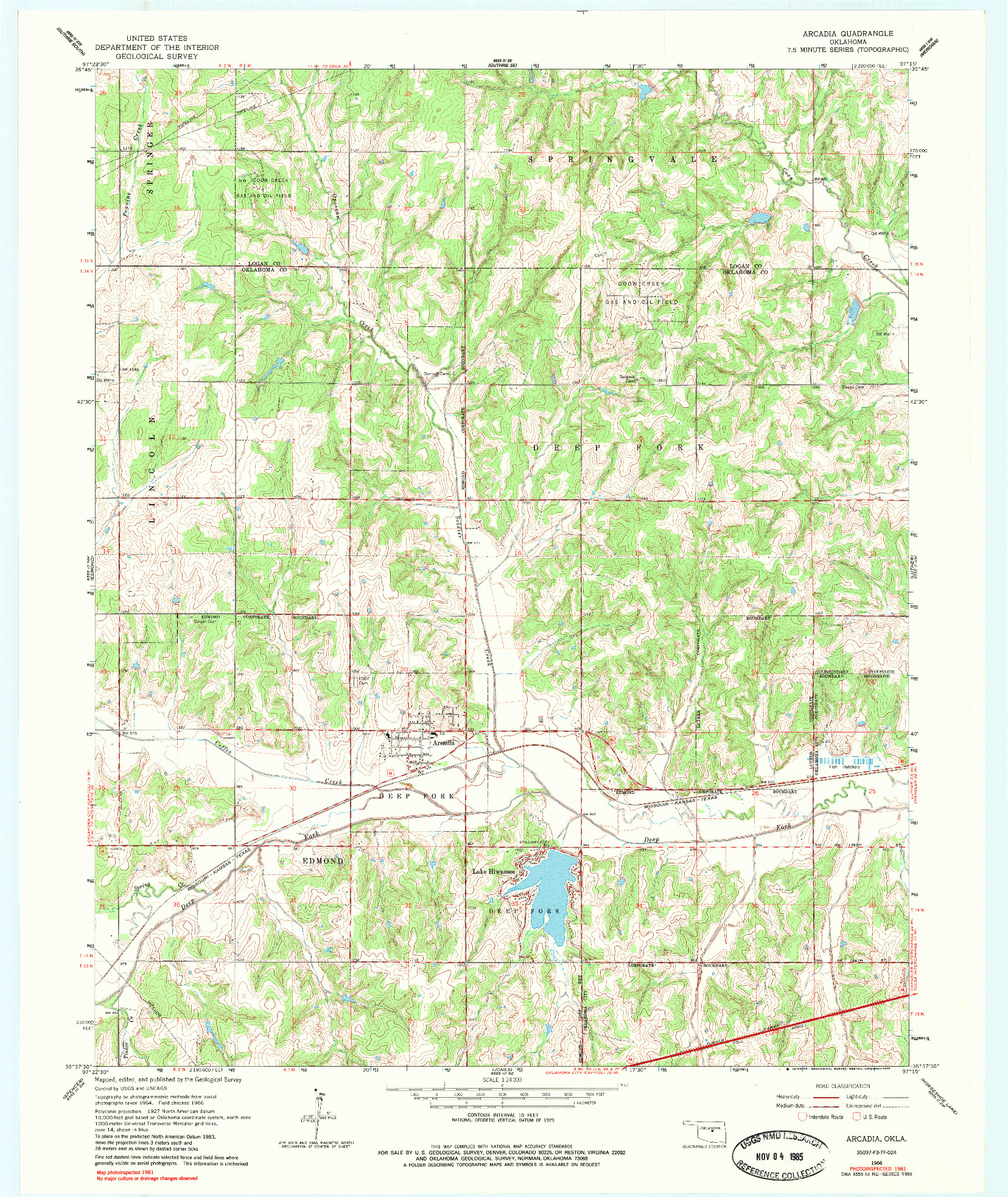 USGS 1:24000-SCALE QUADRANGLE FOR ARCADIA, OK 1966