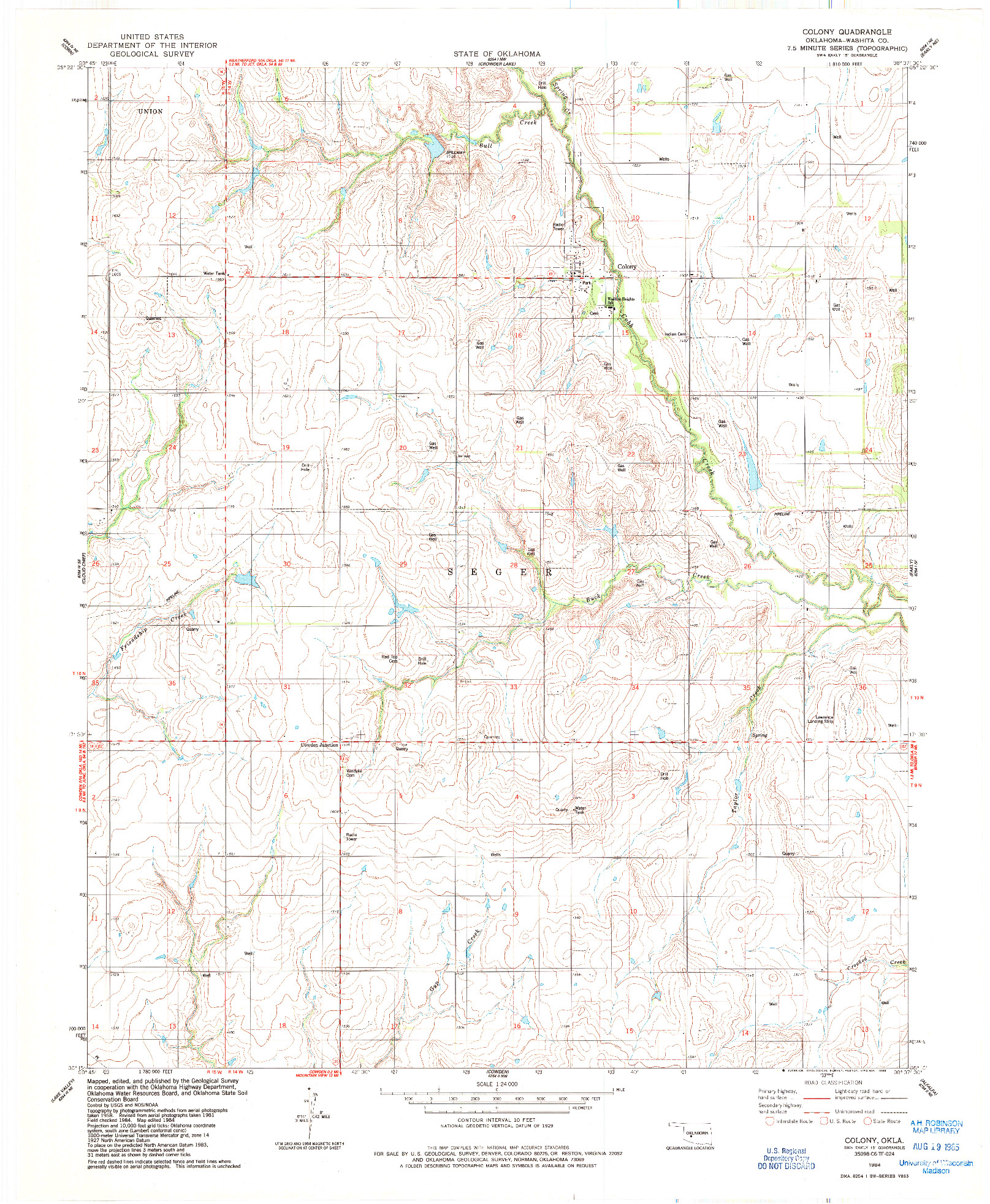 USGS 1:24000-SCALE QUADRANGLE FOR COLONY, OK 1984