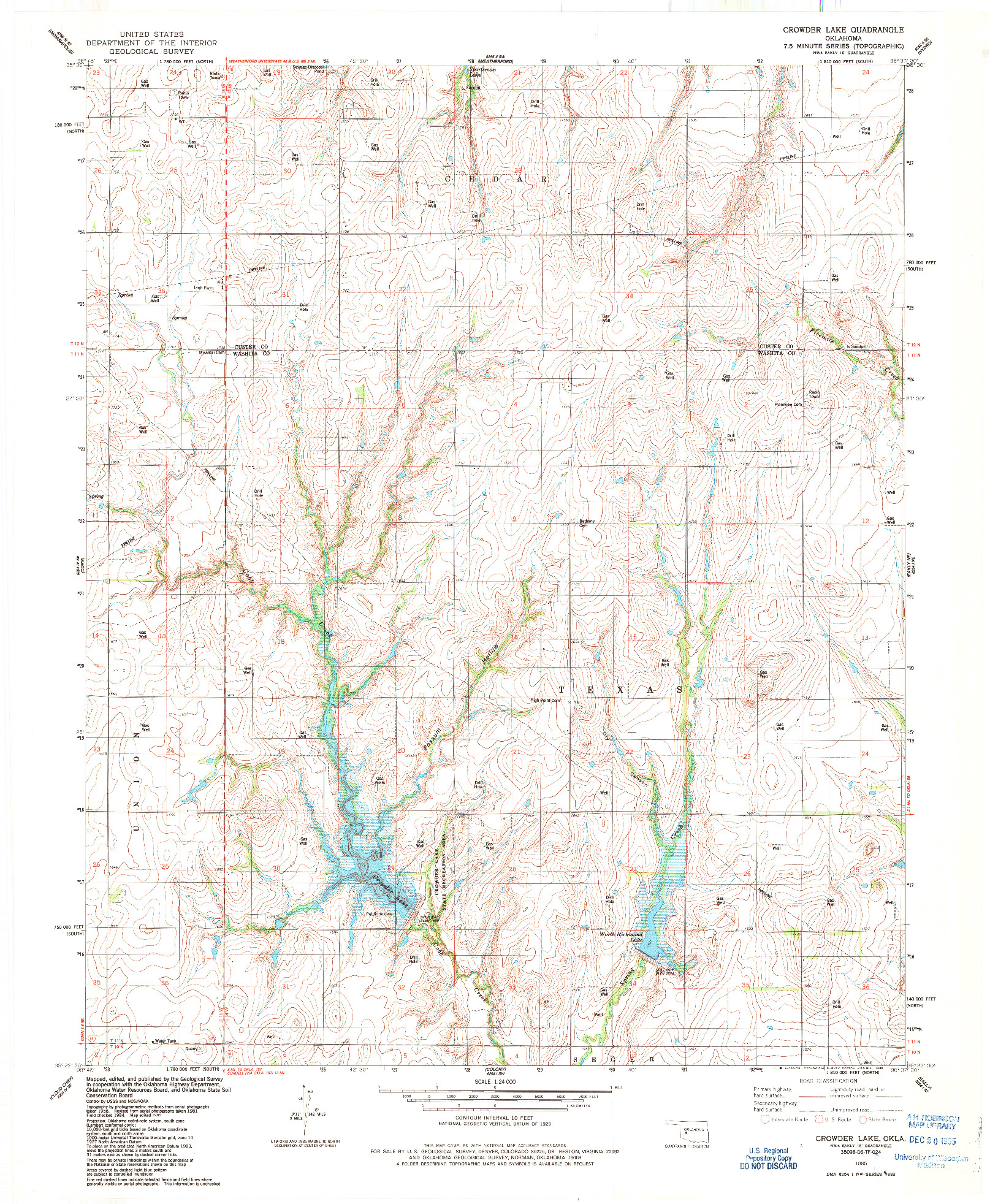 USGS 1:24000-SCALE QUADRANGLE FOR CROWDER LAKE, OK 1985
