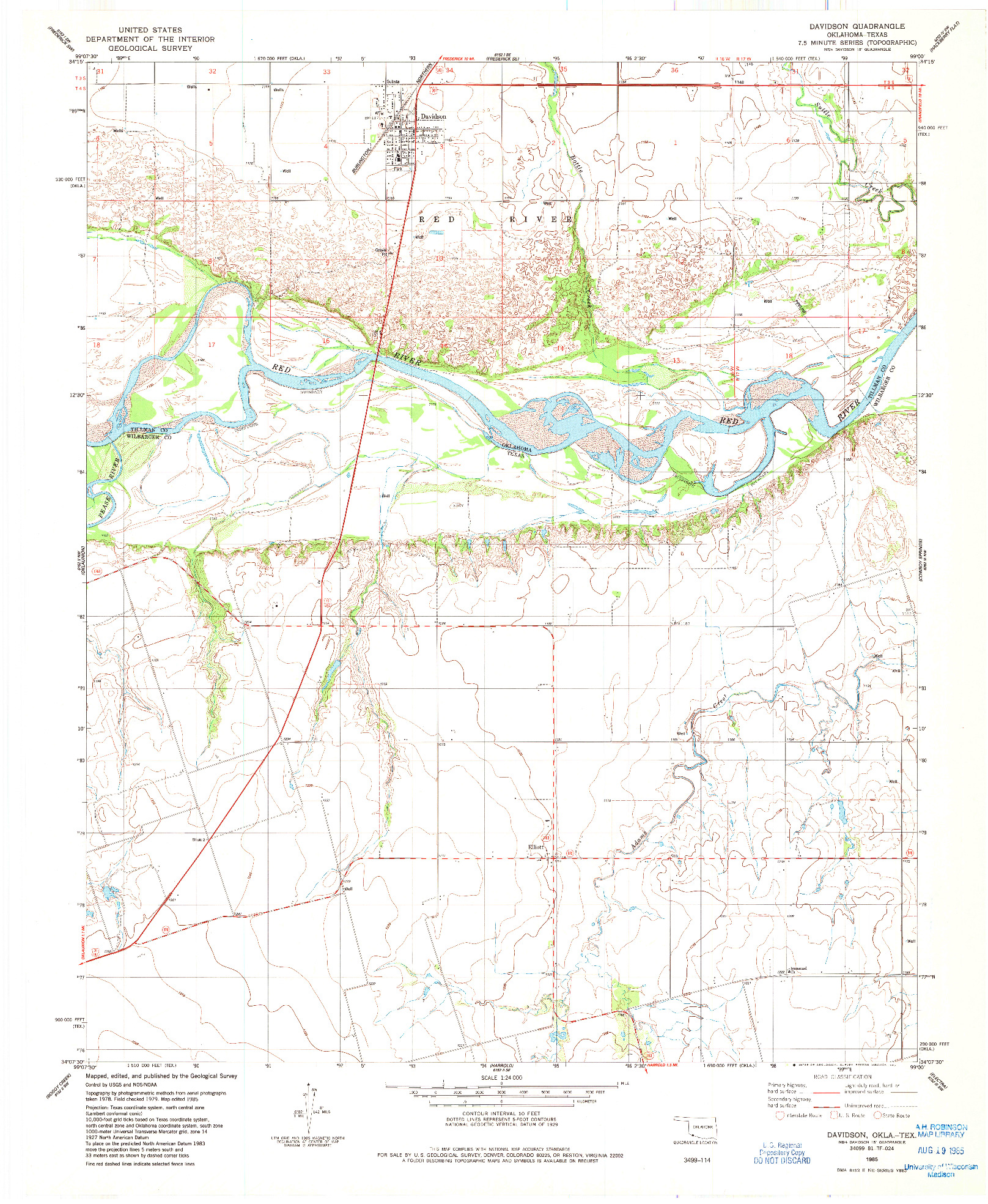 USGS 1:24000-SCALE QUADRANGLE FOR DAVIDSON, OK 1985