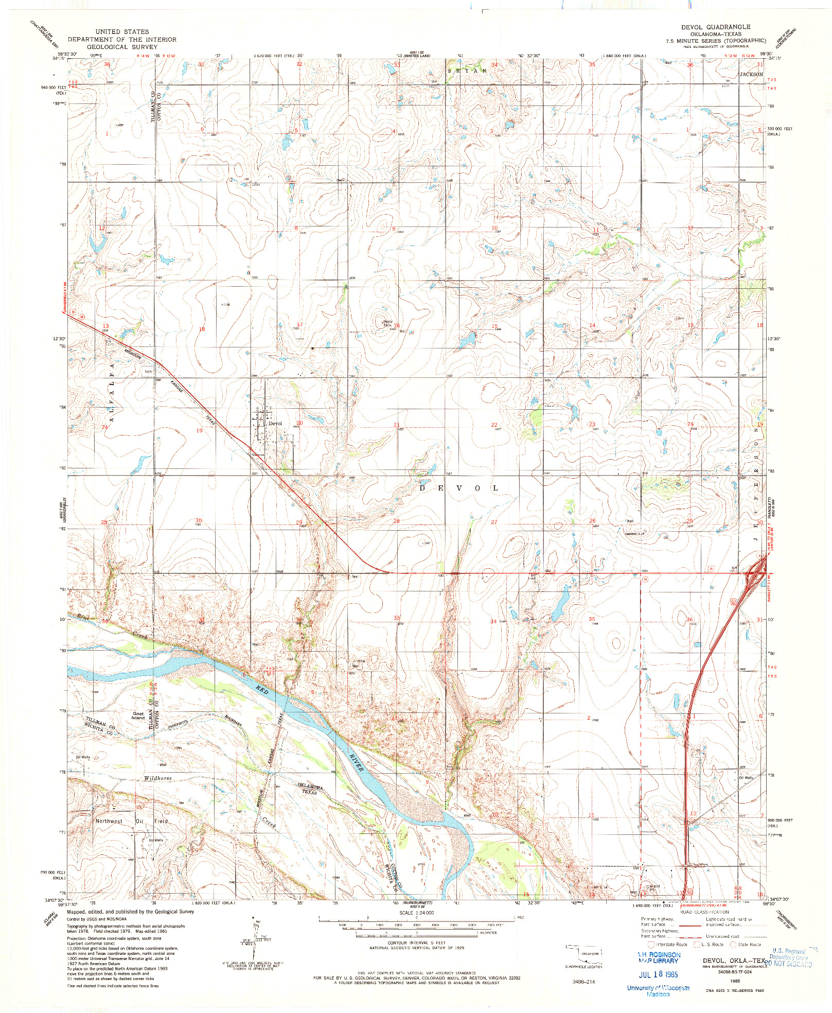 USGS 1:24000-SCALE QUADRANGLE FOR DEVOL, OK 1985