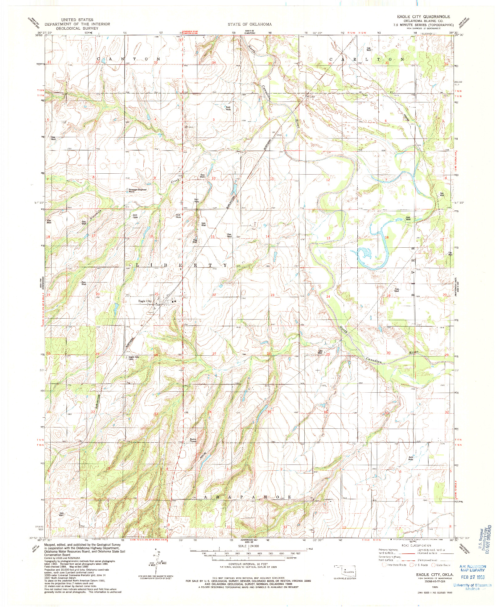 USGS 1:24000-SCALE QUADRANGLE FOR EAGLE CITY, OK 1985