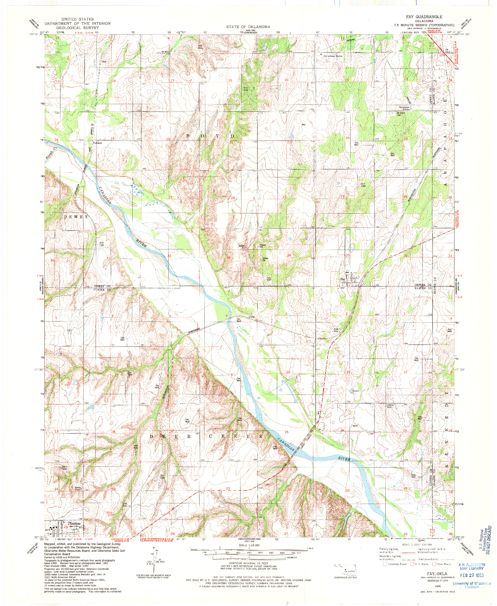 USGS 1:24000-SCALE QUADRANGLE FOR FAY, OK 1985