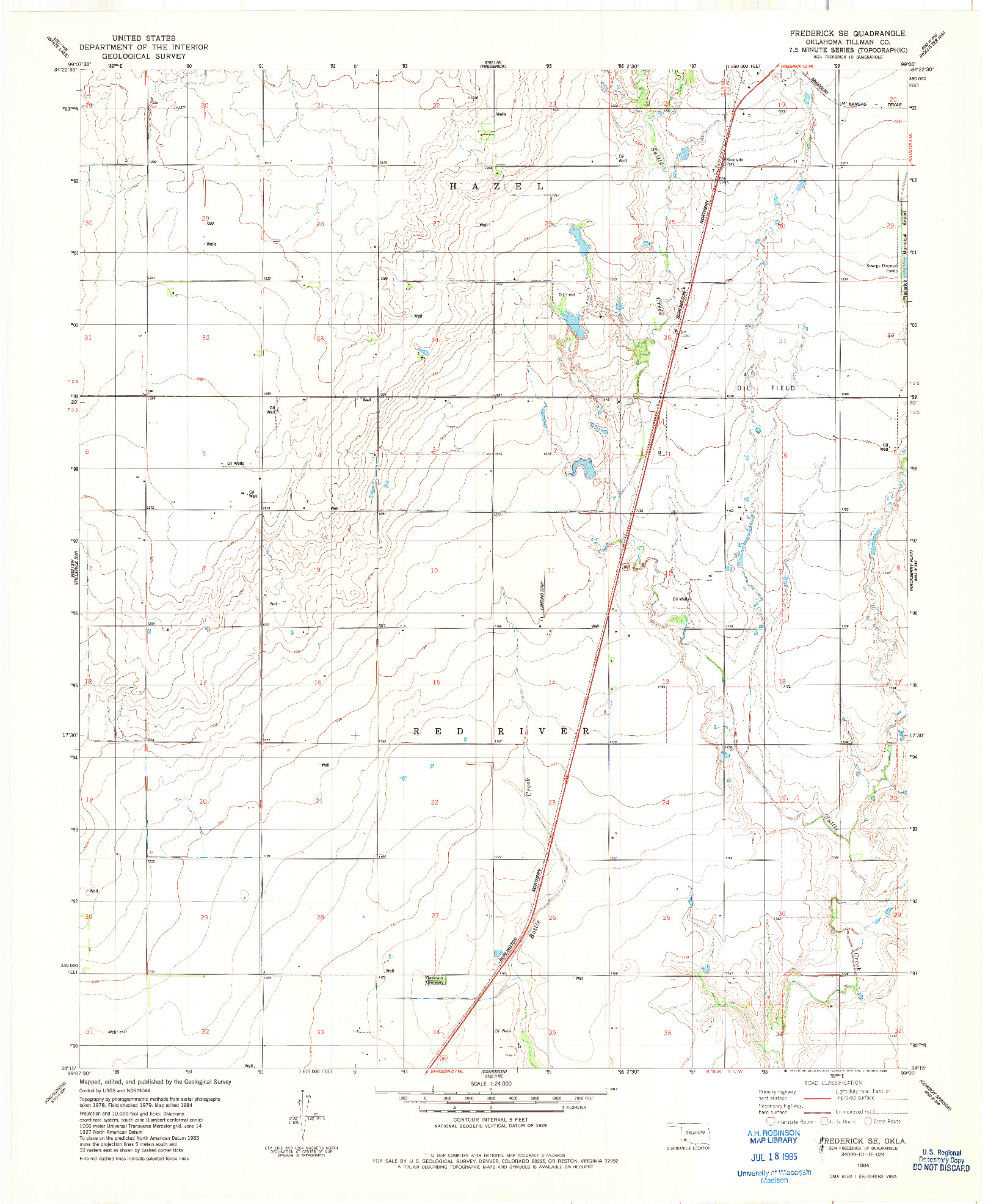 USGS 1:24000-SCALE QUADRANGLE FOR FREDERICK SE, OK 1984