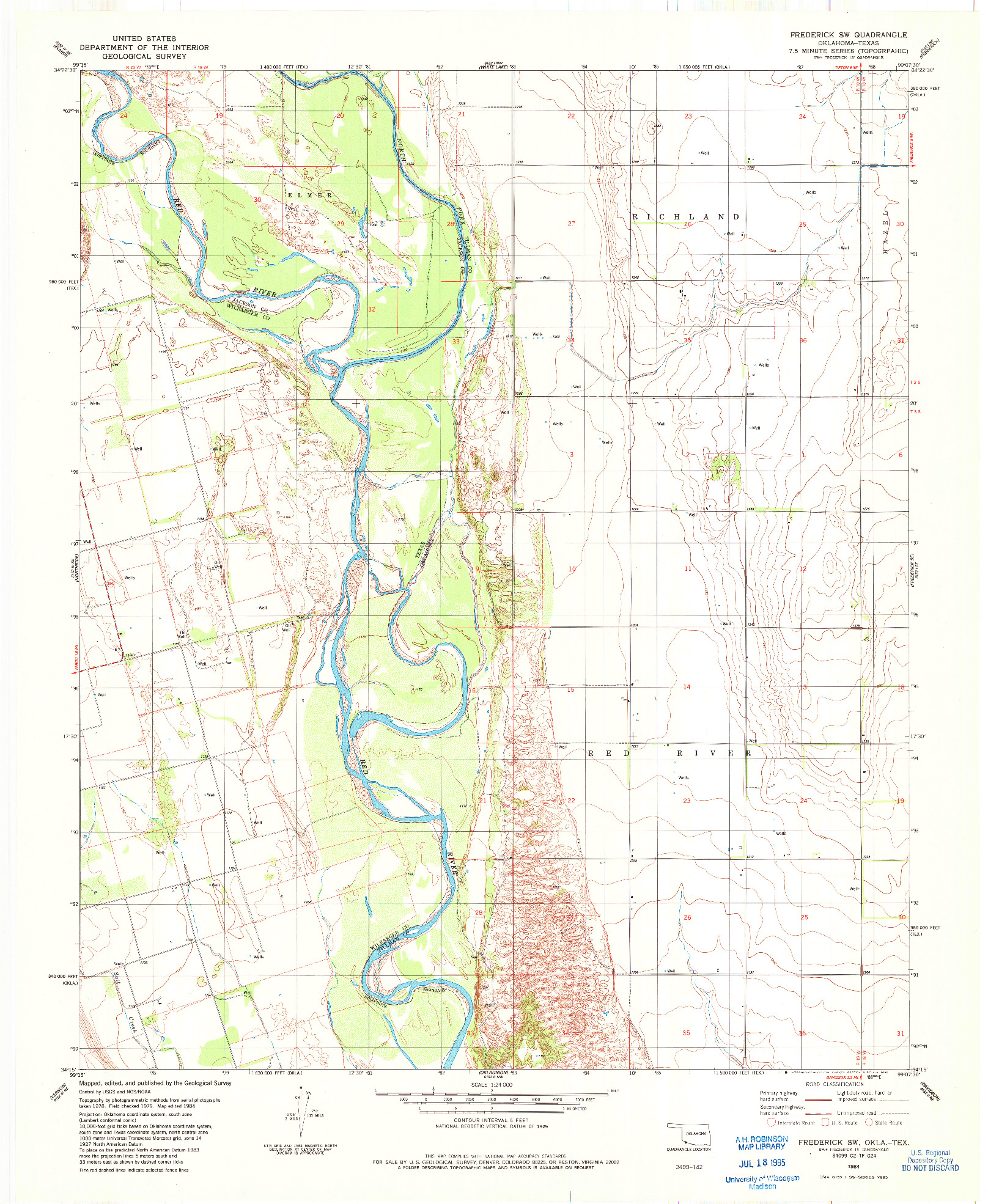 USGS 1:24000-SCALE QUADRANGLE FOR FREDERICK SW, OK 1984