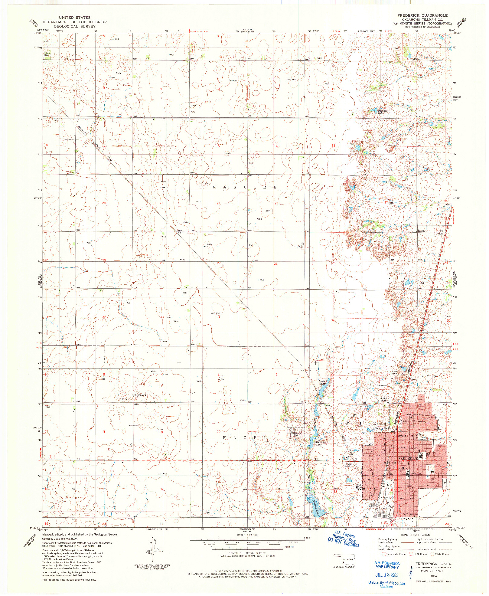 USGS 1:24000-SCALE QUADRANGLE FOR FREDERICK, OK 1984