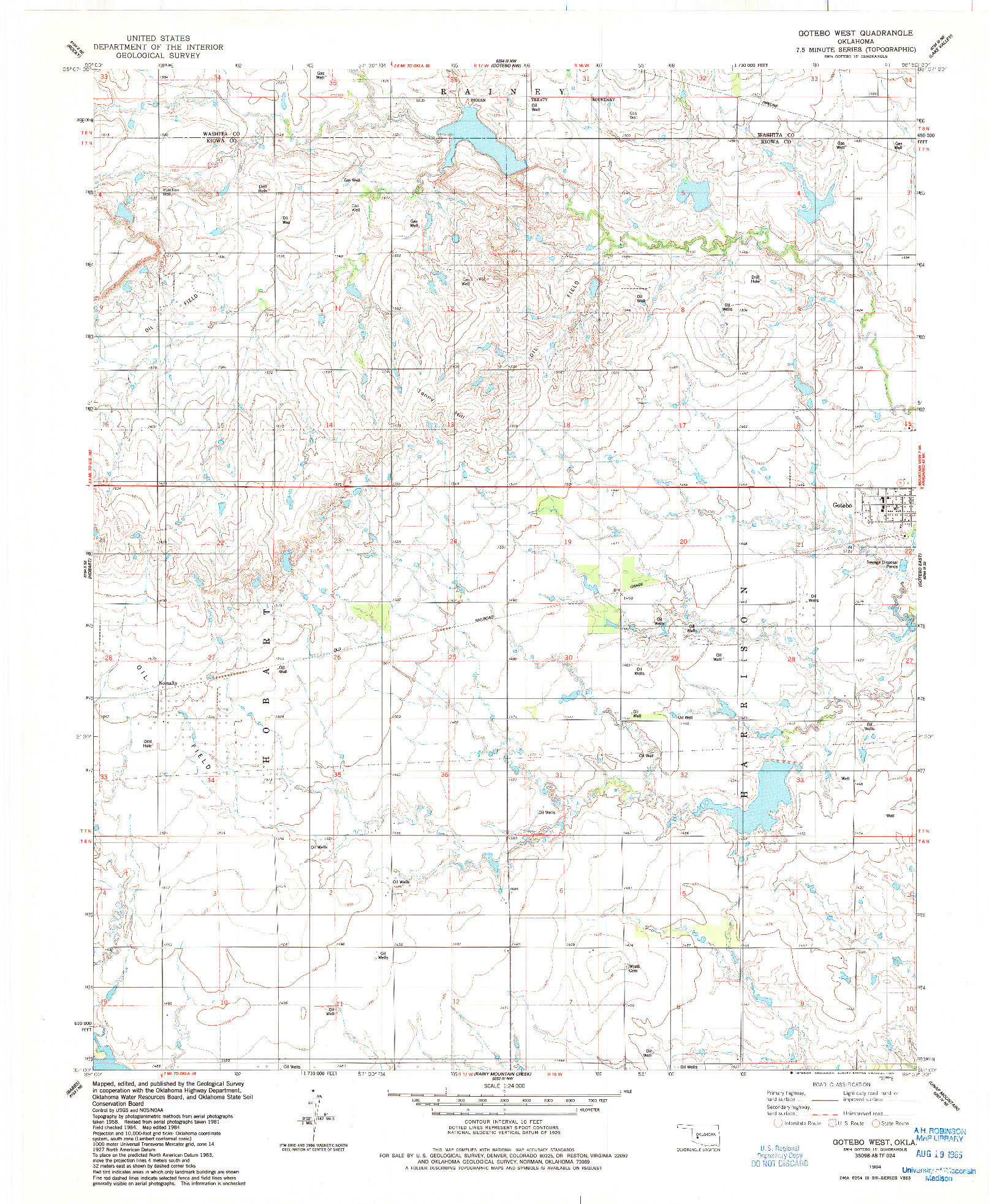 USGS 1:24000-SCALE QUADRANGLE FOR GOTEBO WEST, OK 1984