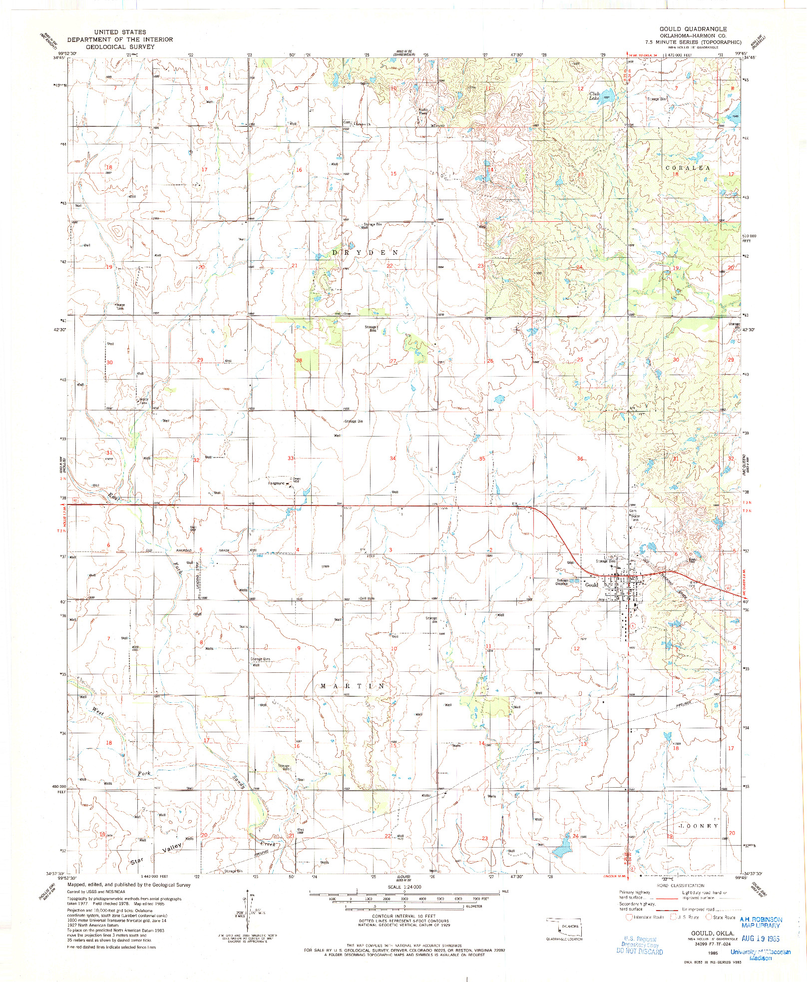 USGS 1:24000-SCALE QUADRANGLE FOR GOULD, OK 1985