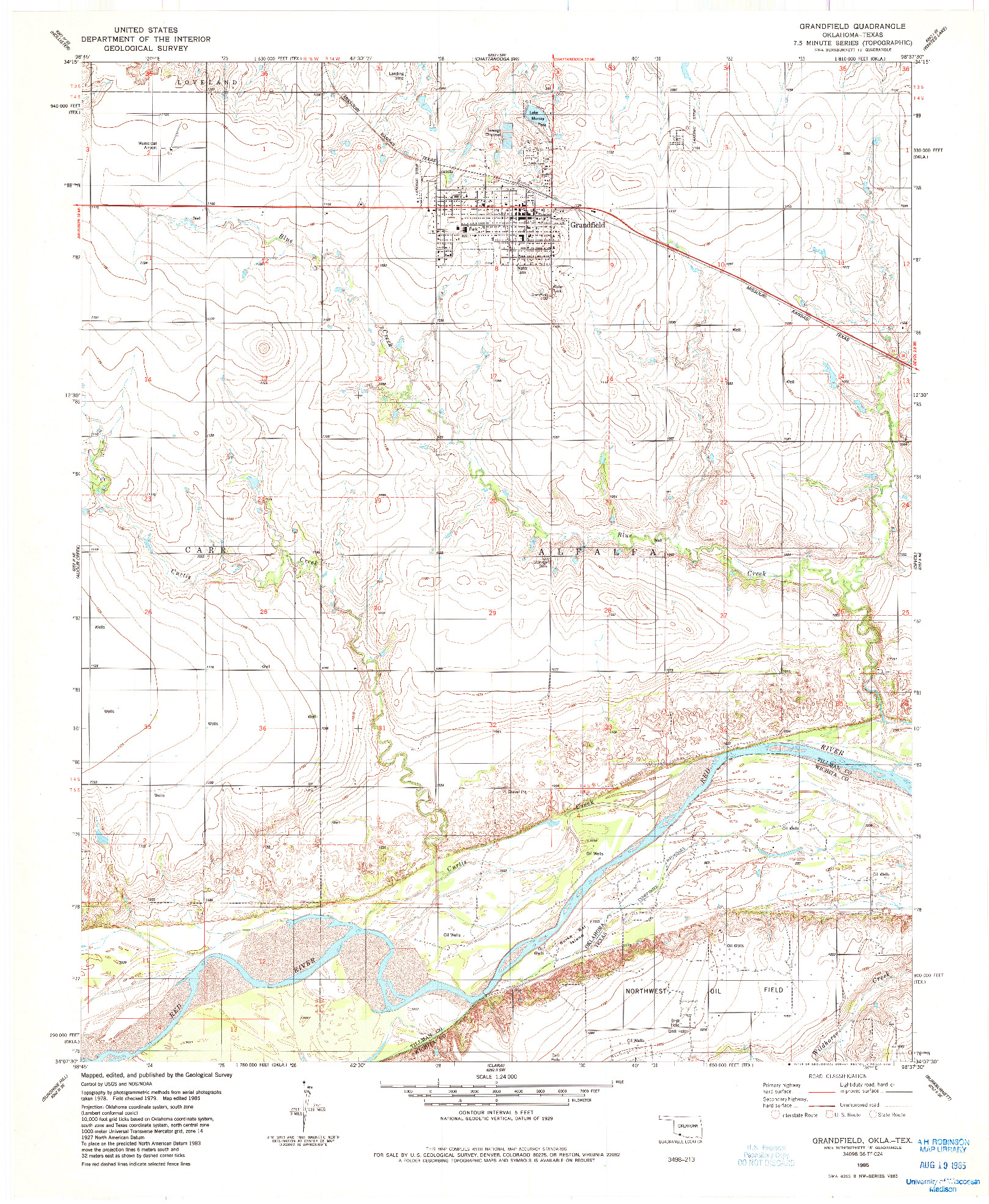 USGS 1:24000-SCALE QUADRANGLE FOR GRANDFIELD, OK 1985