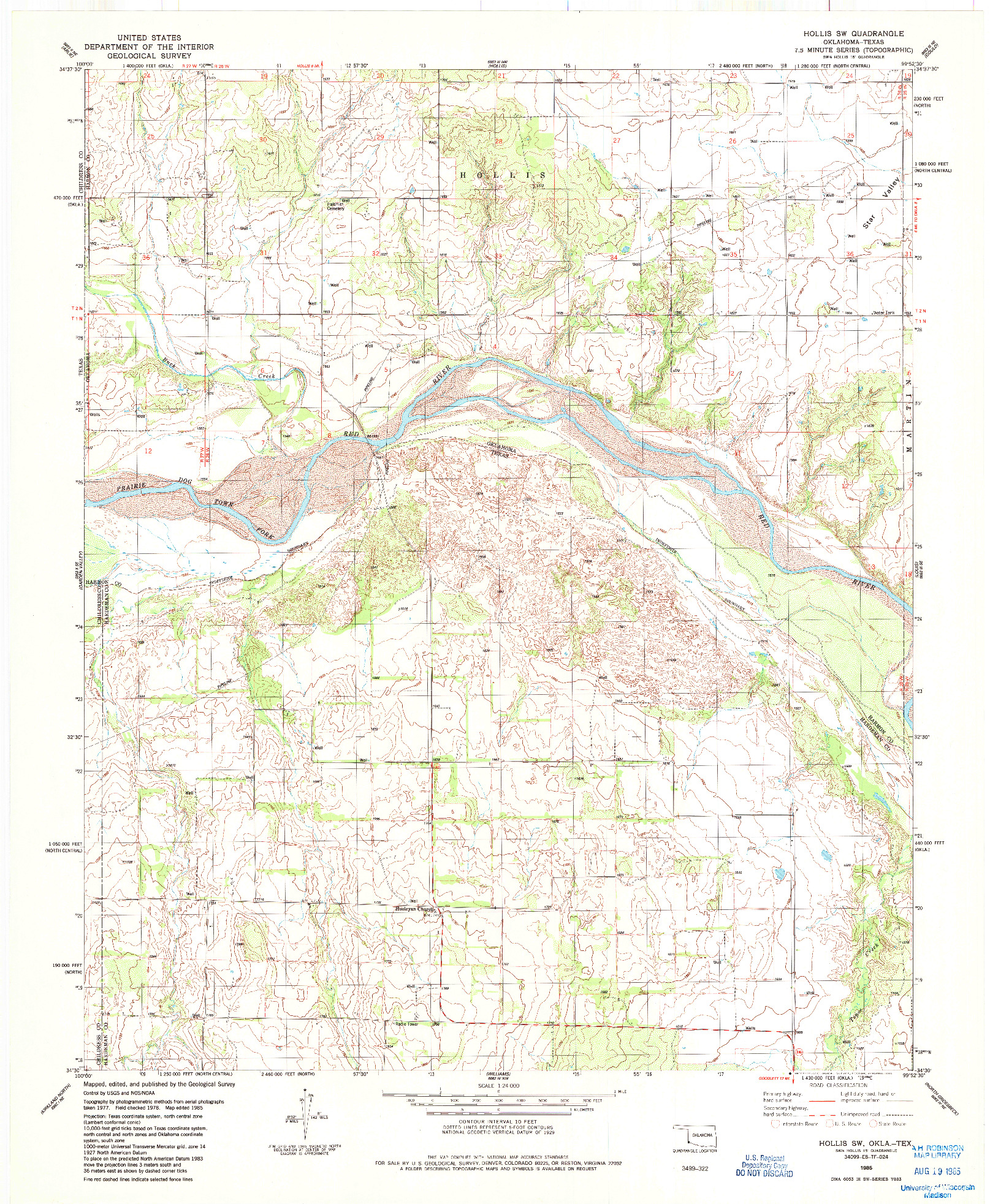 USGS 1:24000-SCALE QUADRANGLE FOR HOLLIS SW, OK 1985