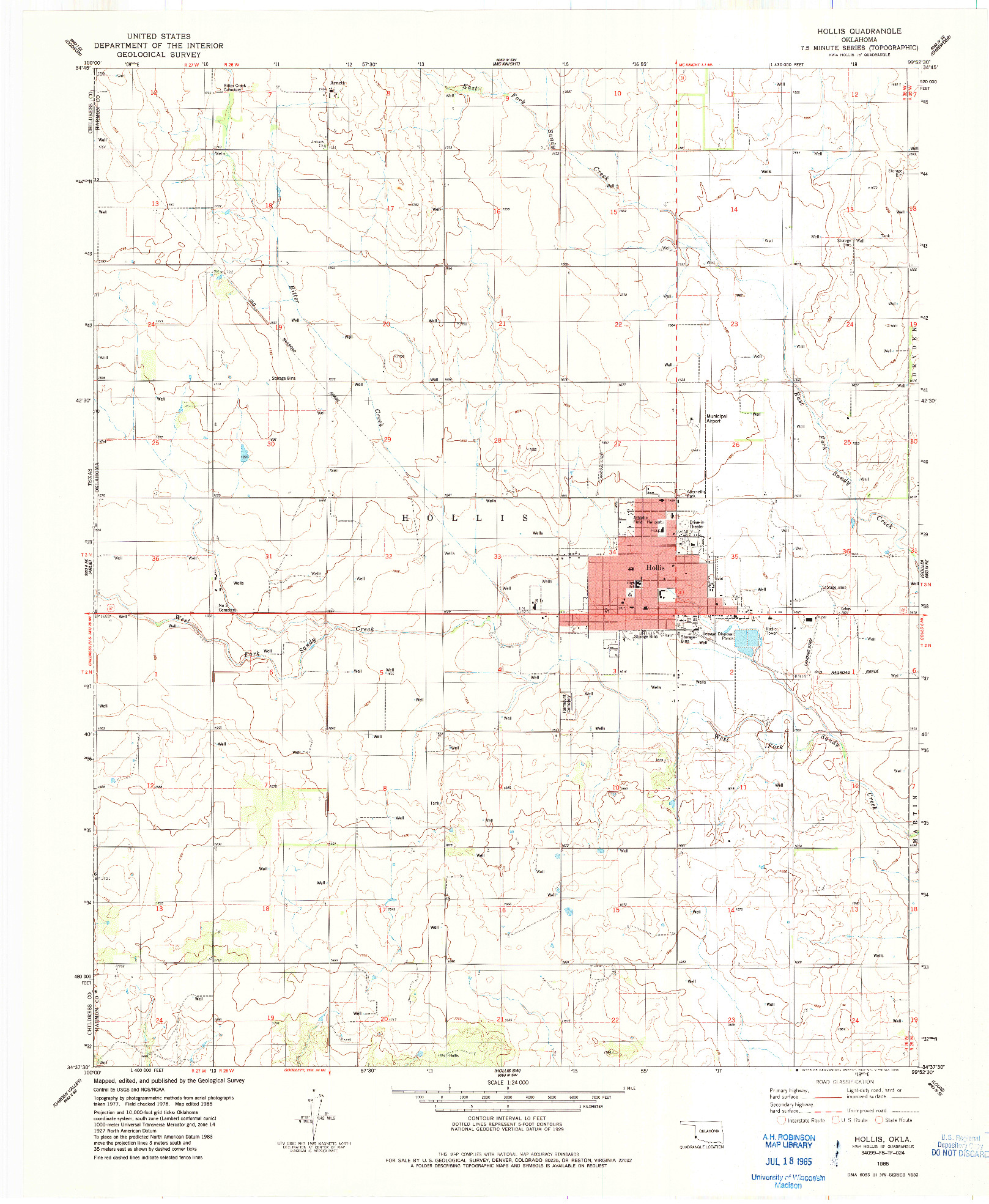 USGS 1:24000-SCALE QUADRANGLE FOR HOLLIS, OK 1985