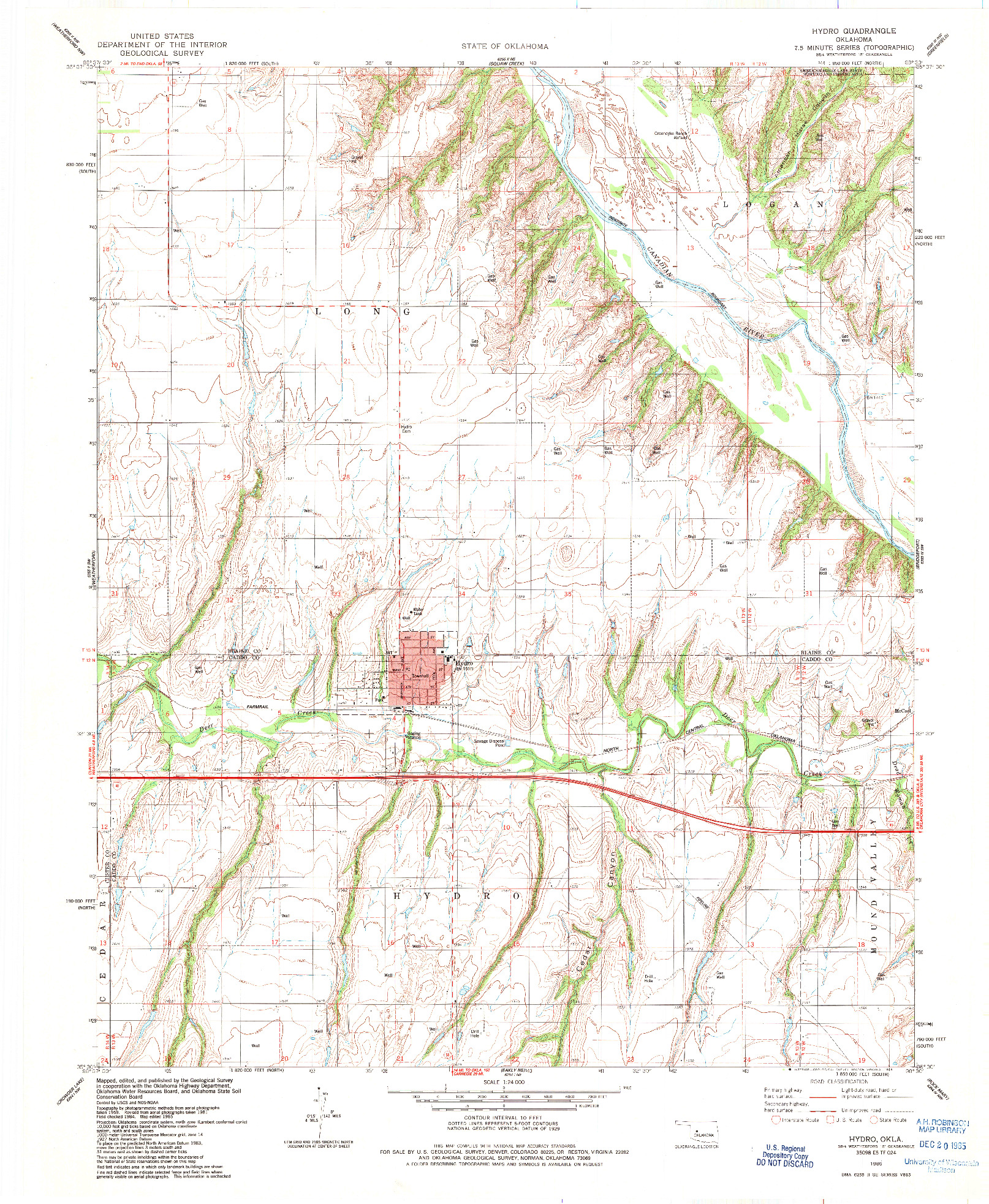 USGS 1:24000-SCALE QUADRANGLE FOR HYDRO, OK 1985