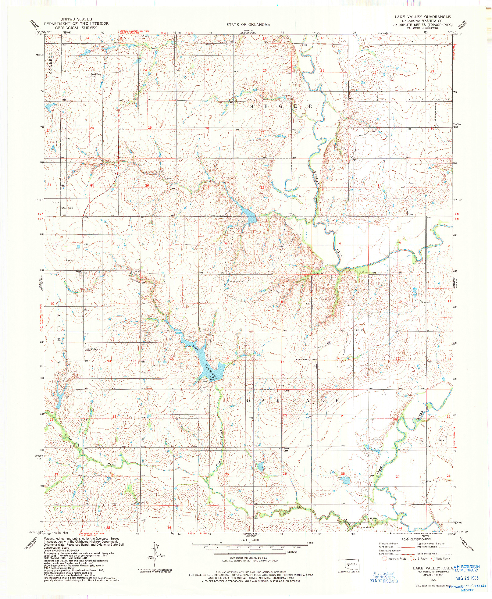 USGS 1:24000-SCALE QUADRANGLE FOR LAKE VALLEY, OK 1984
