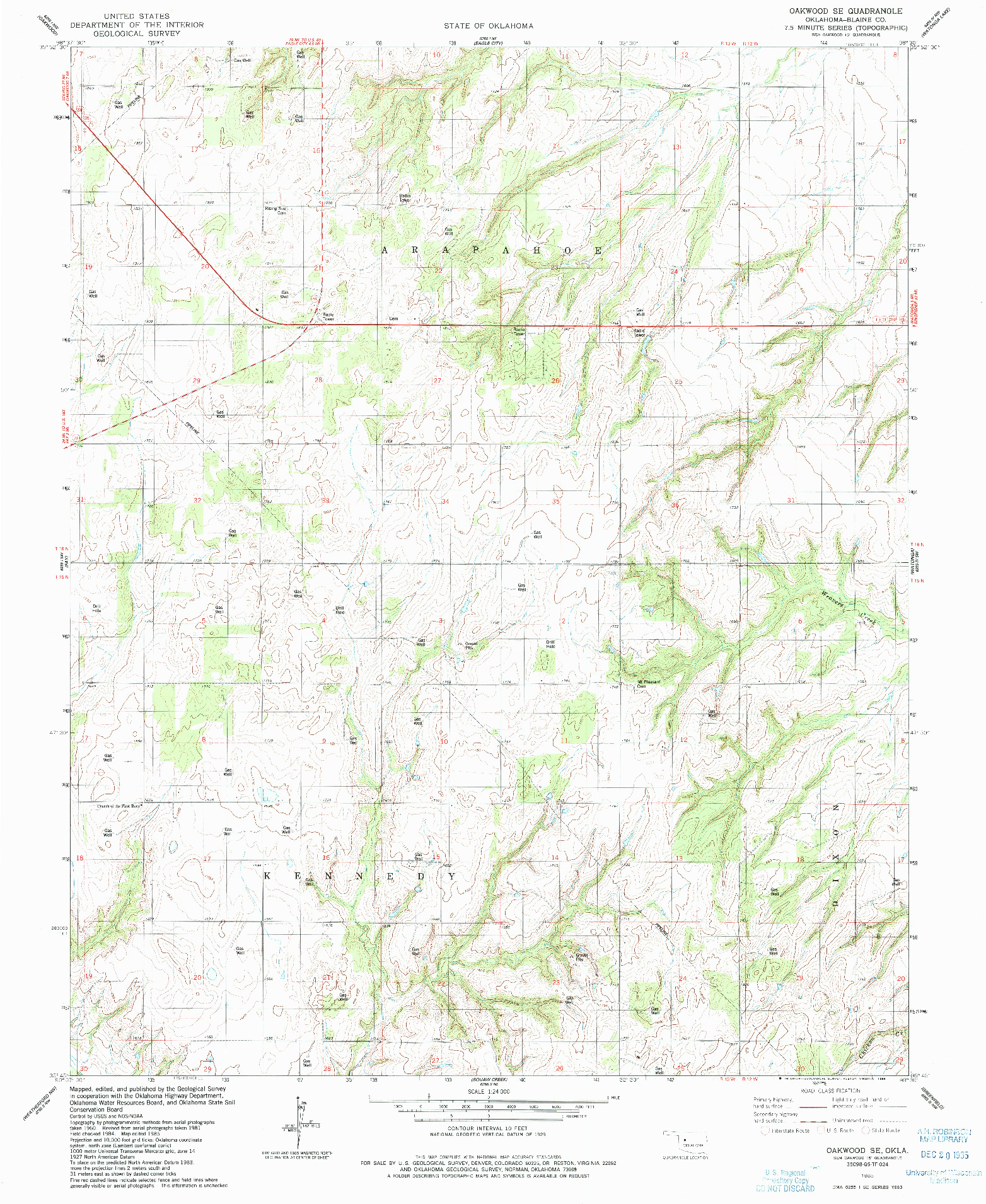 USGS 1:24000-SCALE QUADRANGLE FOR OAKWOOD SE, OK 1985