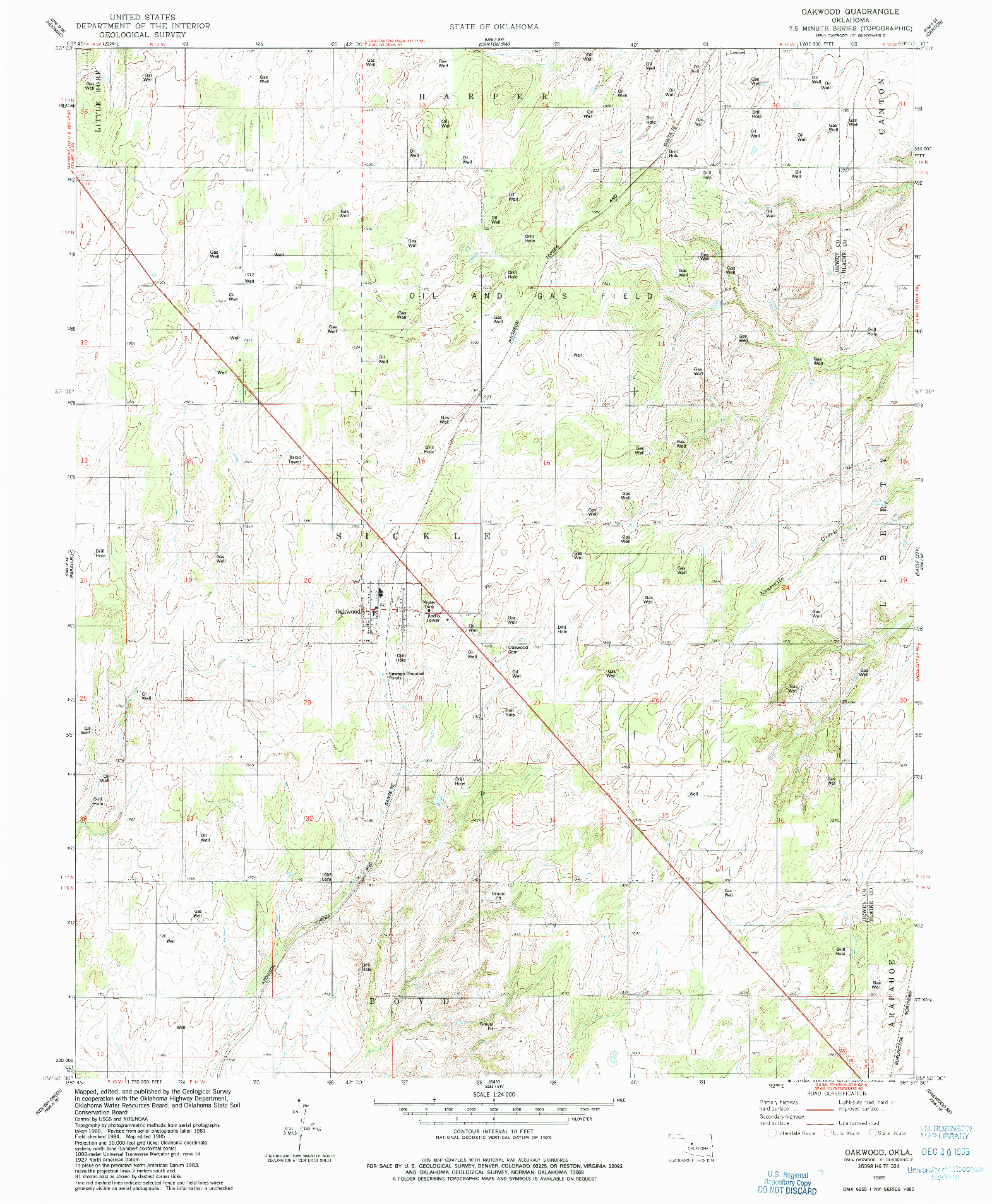 USGS 1:24000-SCALE QUADRANGLE FOR OAKWOOD, OK 1985