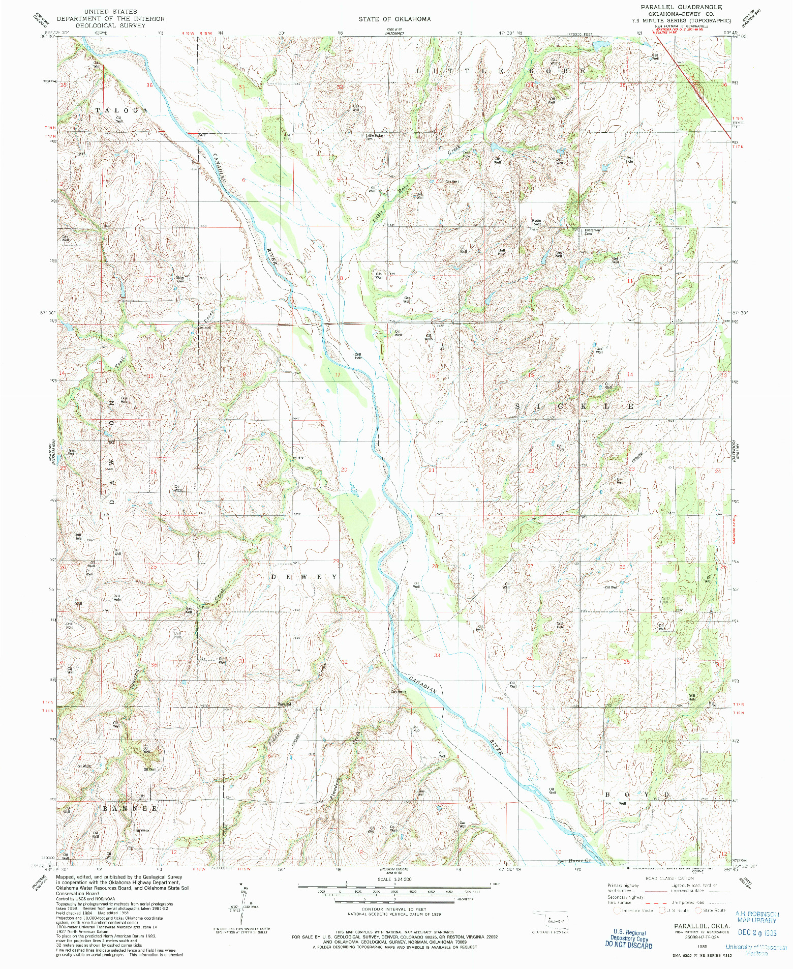 USGS 1:24000-SCALE QUADRANGLE FOR PARALLEL, OK 1985