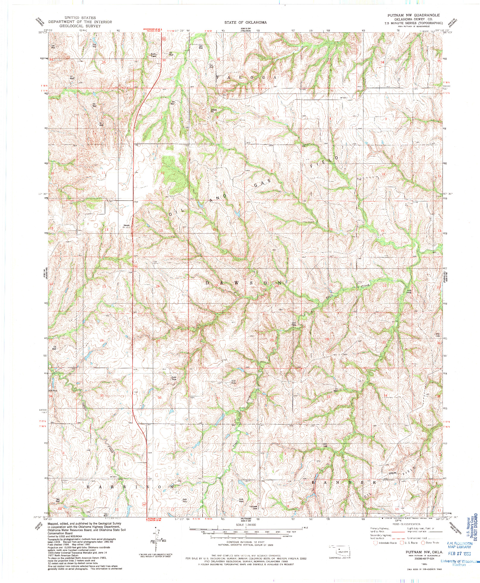 USGS 1:24000-SCALE QUADRANGLE FOR PUTNAM NW, OK 1985