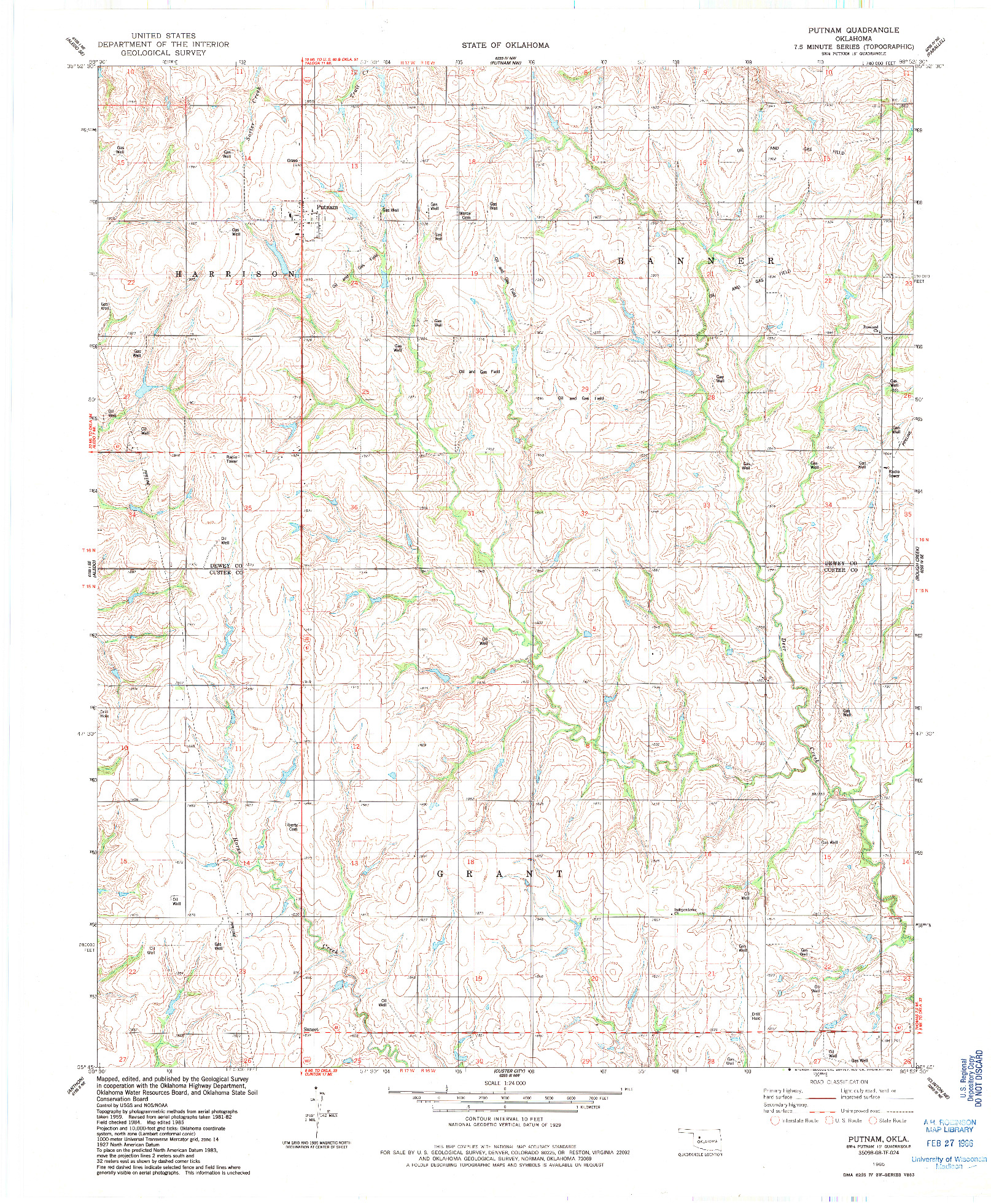 USGS 1:24000-SCALE QUADRANGLE FOR PUTNAM, OK 1985