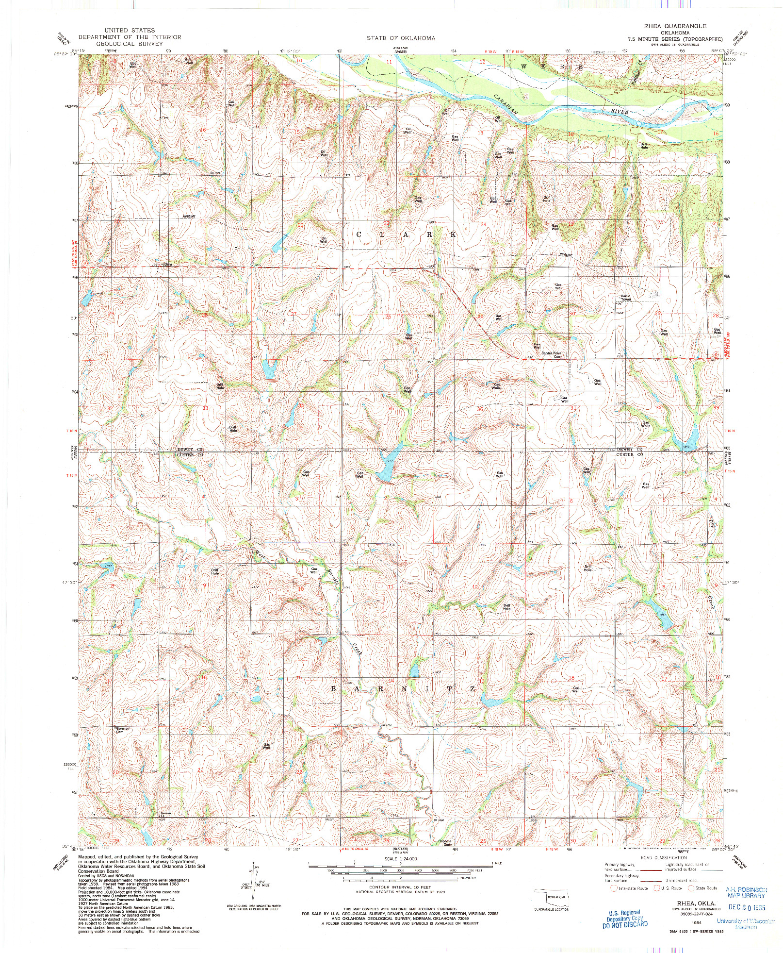 USGS 1:24000-SCALE QUADRANGLE FOR RHEA, OK 1984