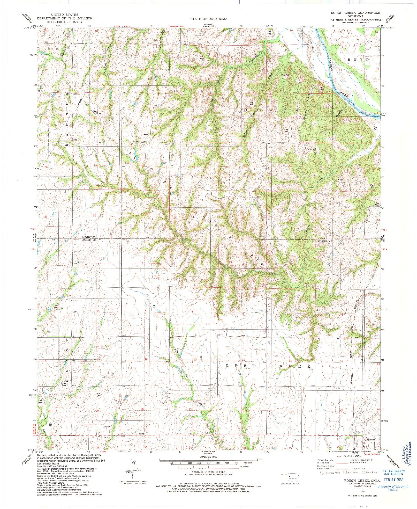 USGS 1:24000-SCALE QUADRANGLE FOR ROUGH CREEK, OK 1985