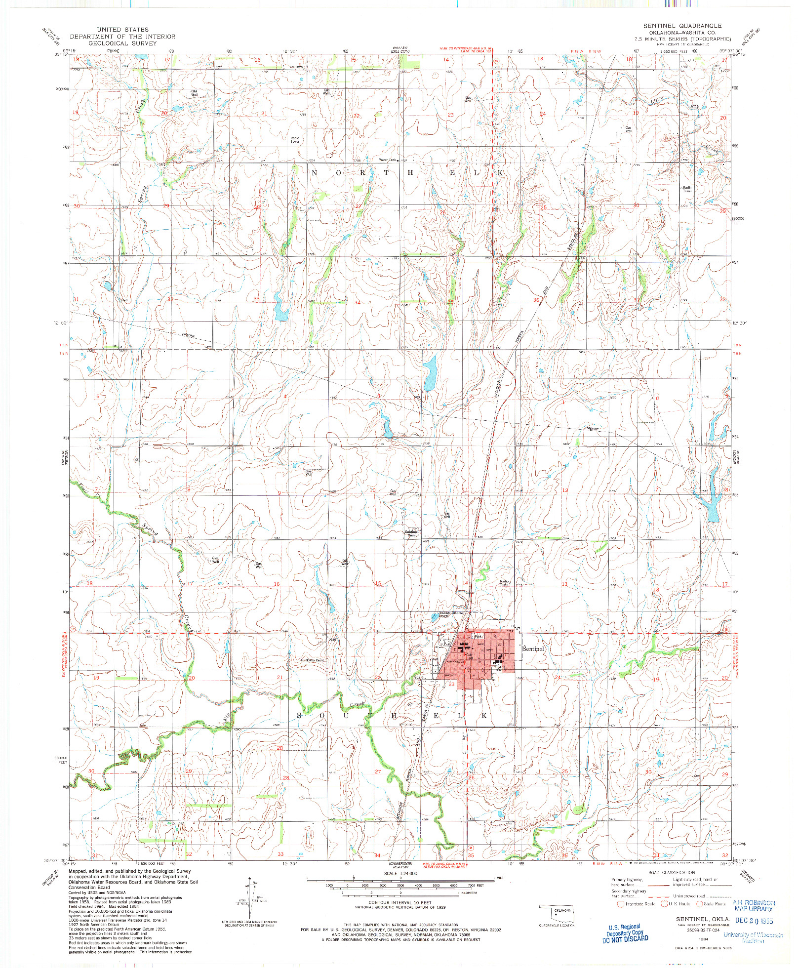 USGS 1:24000-SCALE QUADRANGLE FOR SENTINEL, OK 1984