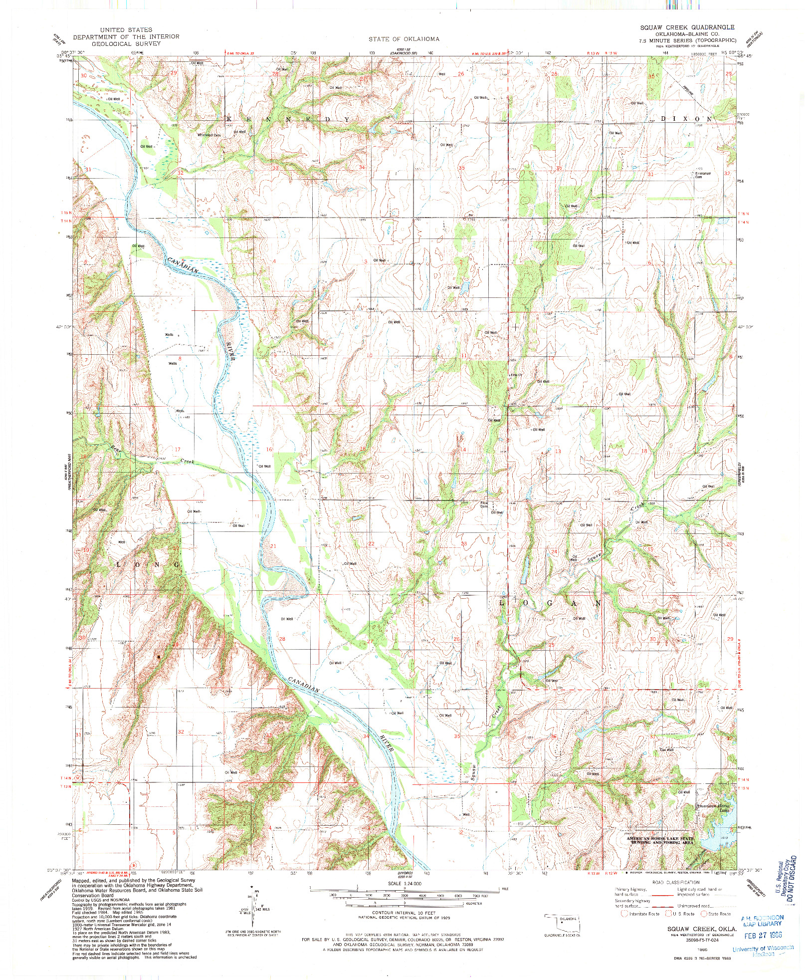 USGS 1:24000-SCALE QUADRANGLE FOR SQUAW CREEK, OK 1985