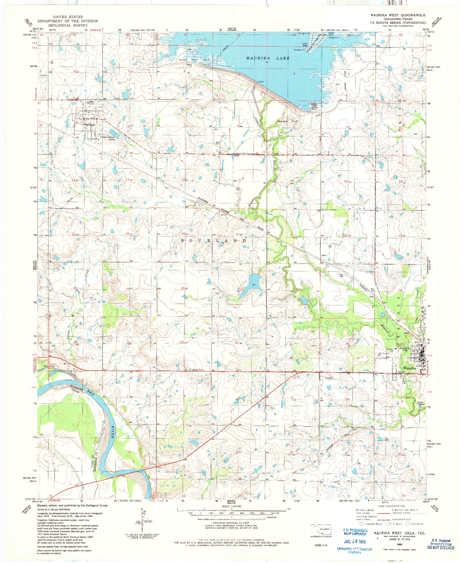 USGS 1:24000-SCALE QUADRANGLE FOR WAURIKA WEST, OK 1984