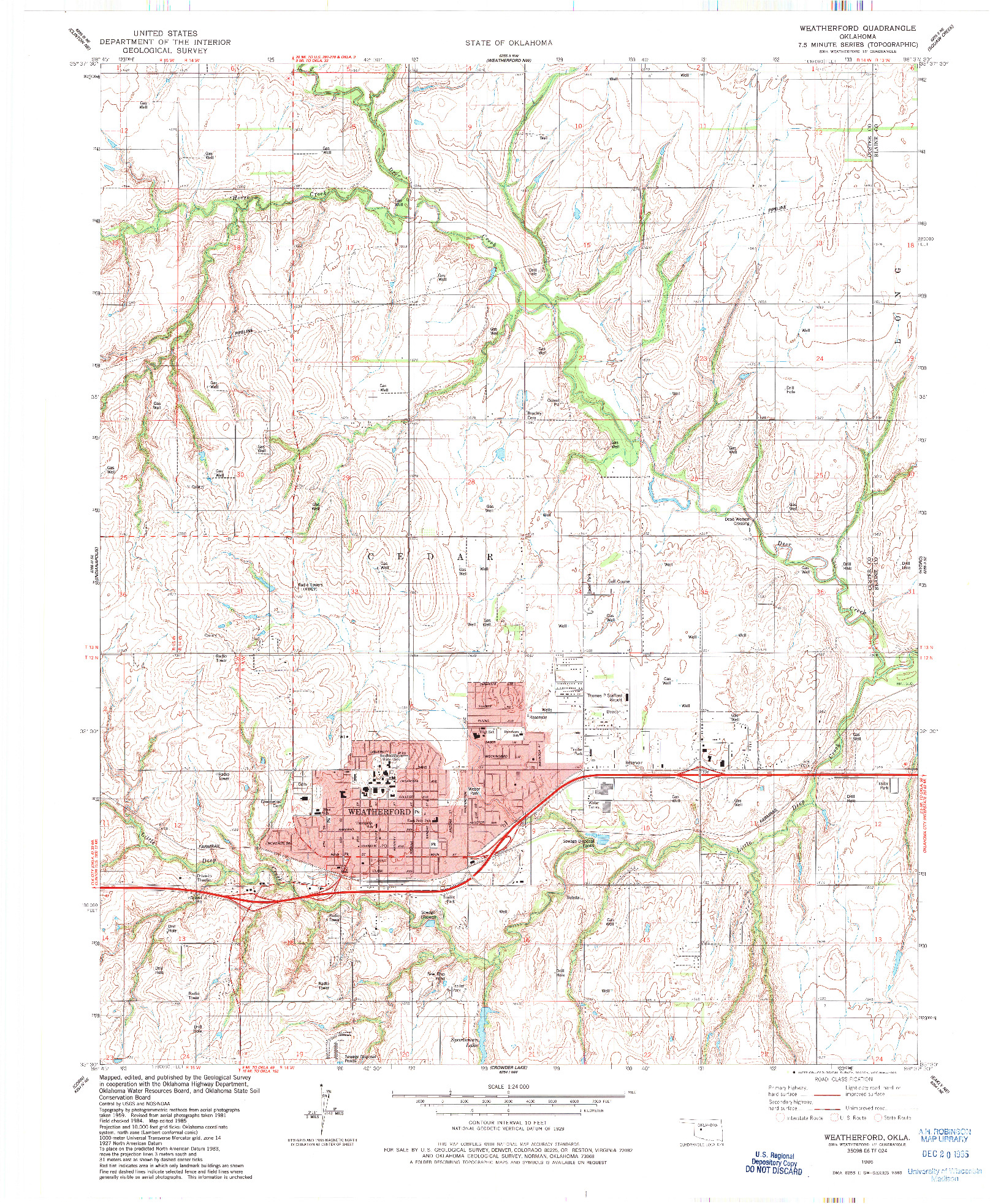 USGS 1:24000-SCALE QUADRANGLE FOR WEATHERFORD, OK 1985