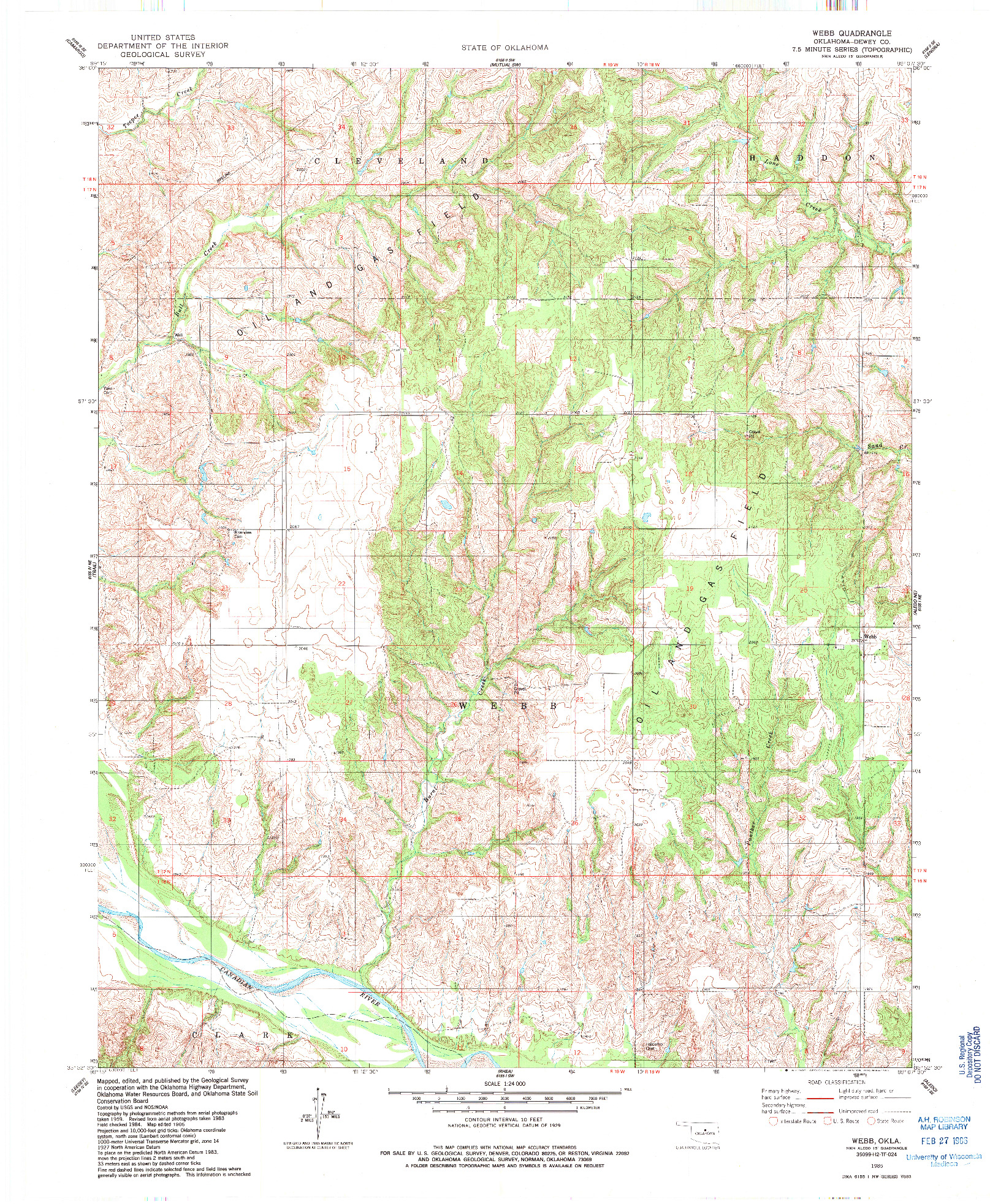 USGS 1:24000-SCALE QUADRANGLE FOR WEBB, OK 1985