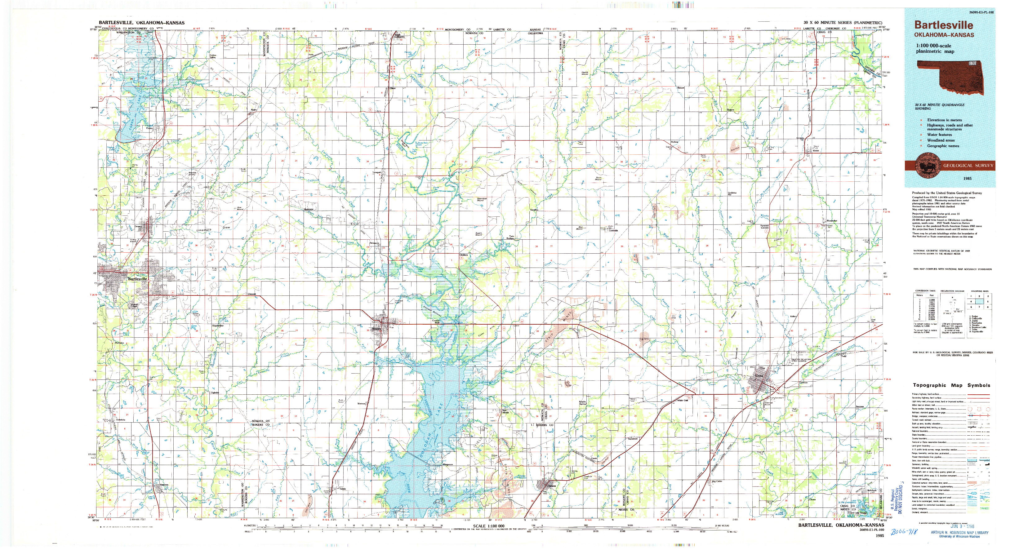 USGS 1:100000-SCALE QUADRANGLE FOR BARTLESVILLE, OK 1985