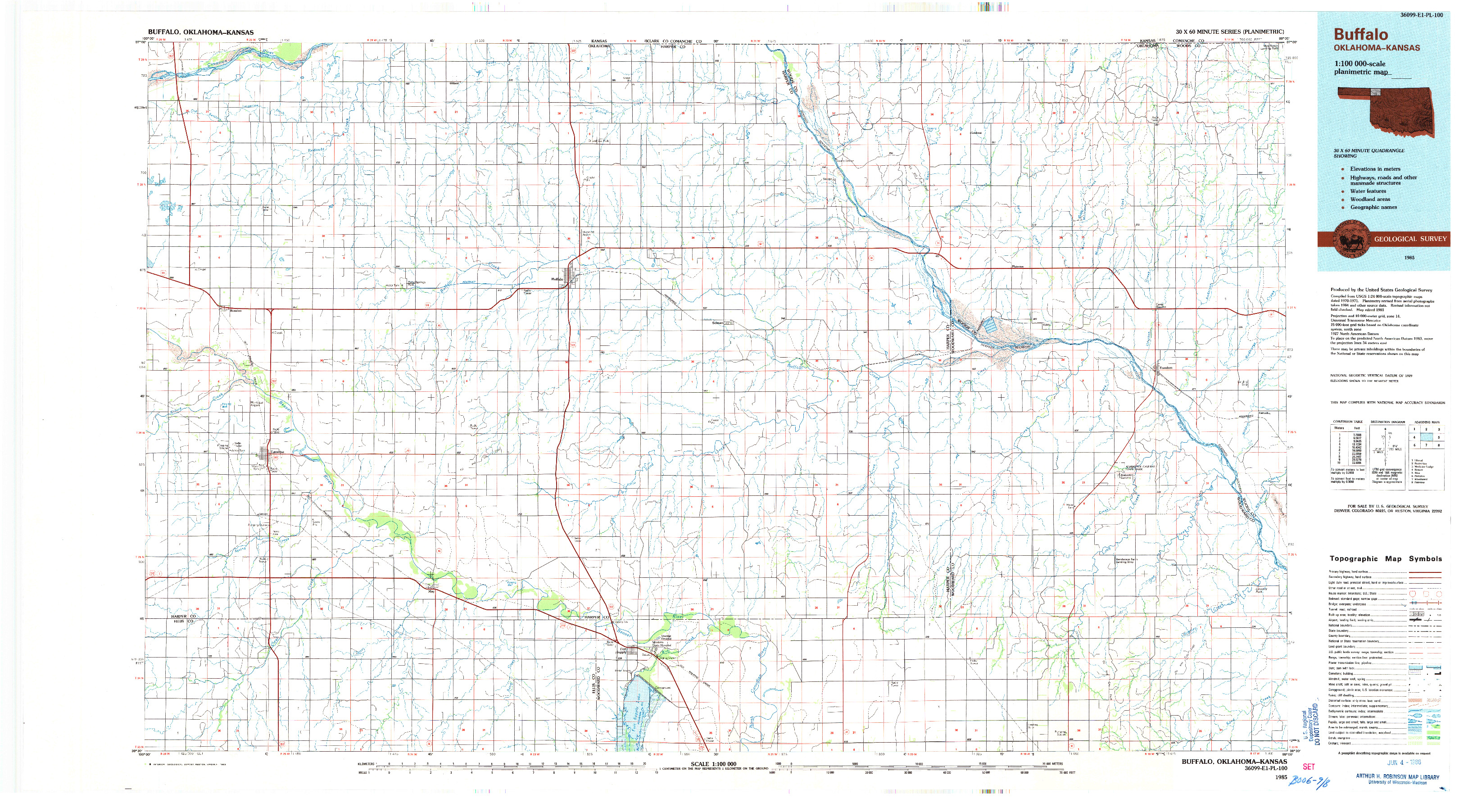 USGS 1:100000-SCALE QUADRANGLE FOR BUFFALO, OK 1985